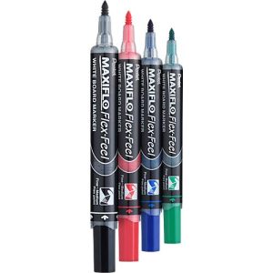 Whiteboardmarker Pentel Maxiflo Flex-Feel, Rundspitze mit variabler Strichstärke, integriertes Pumpsystem, farbsortiertes 4er-Set
