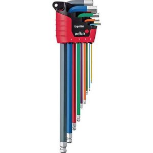 WIHA Sechskantwinkelschraubendrehersatz 369F, 10-teilig, ErgoStar Halter, farbcodiert, Kugelkopf, SW 1,5-10 mm