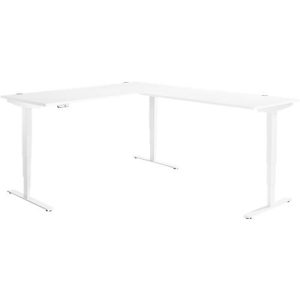 Winkelschreibtisch AERO FLEX, elektrisch höhenverstellbar, 90° Winkel, T-Fuß, B 2000 x T 2400 mm, weiß/weiß + Memorypanel