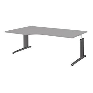 Winkelschreibtisch BARI, 90°, Form A, Winkel links, C-Fuß, B 2000 x T 800 mm, mittelgrau