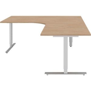 Winkelschreibtisch BARI 90°, T-Fuß, Freiformtisch, Winkel rechts, B 1800 x T 1000/800 x H 680-820 mm, Eiche/Alu