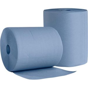 WIPEX Putzpapier BlueTech, universell einsetzbar, 3-lagig, Recyclingpapier, blau, 2 Rollen mit Kern-Ø 280 mm & 500 Tüchern, Tuchformat 380 x 360 mm