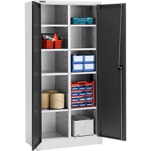 xSchäfer Shop Select Materialschrank MS 2509, mit 8 Böden, B 950 x T 500 x H 1935 mm, Feinblech, weißaluminium/anthrazitgrau