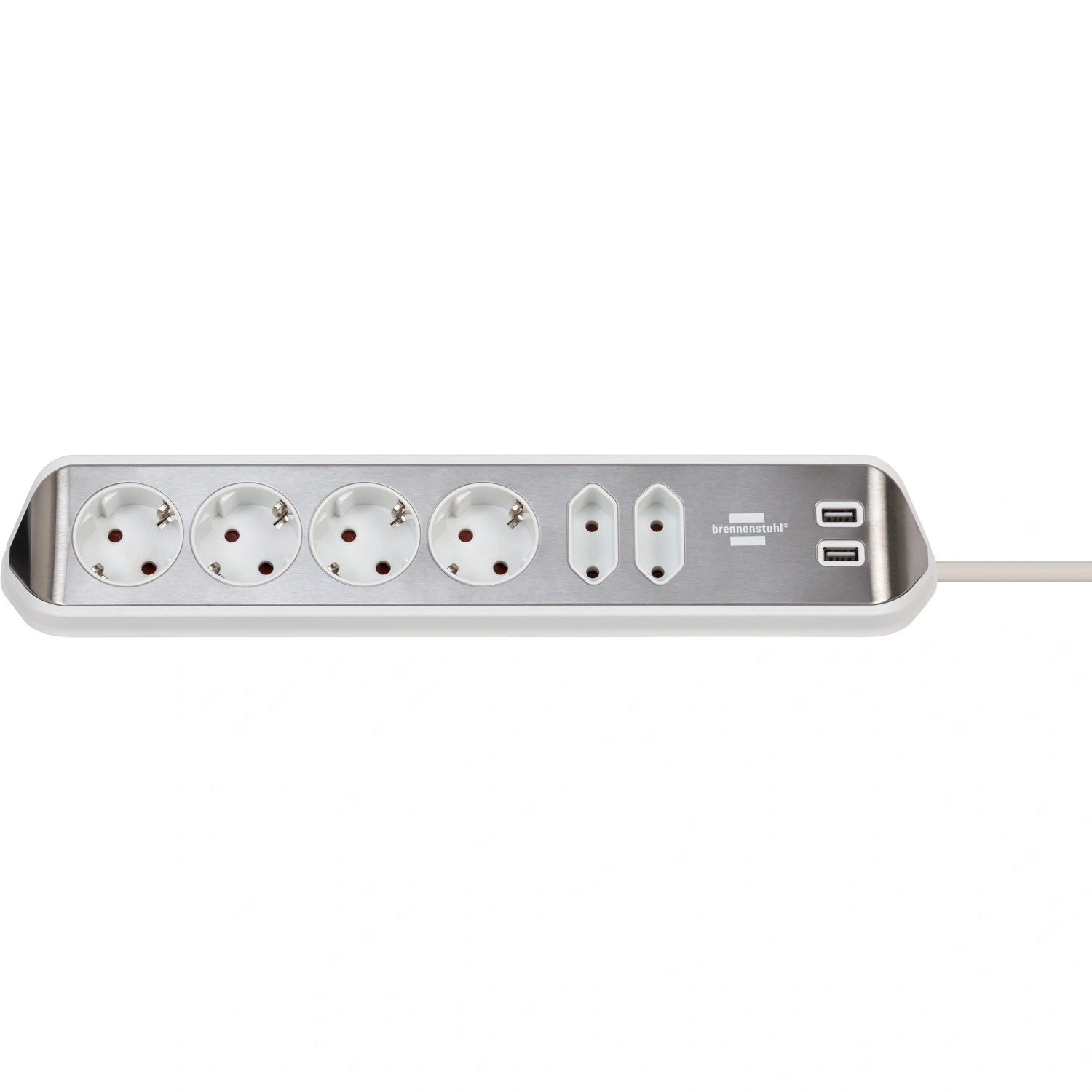 Ecksteckdosenleiste mit USB-Ladefunktion 6-fach 4x Schutzkontakt & 2x Euro silber/weiß