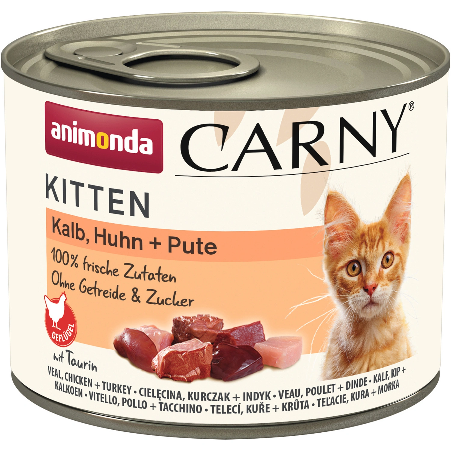 Katzen-Nassfutter, Geschmacksrichtung: Rind/Kalb/Huhn, 12 Stück à 200 g