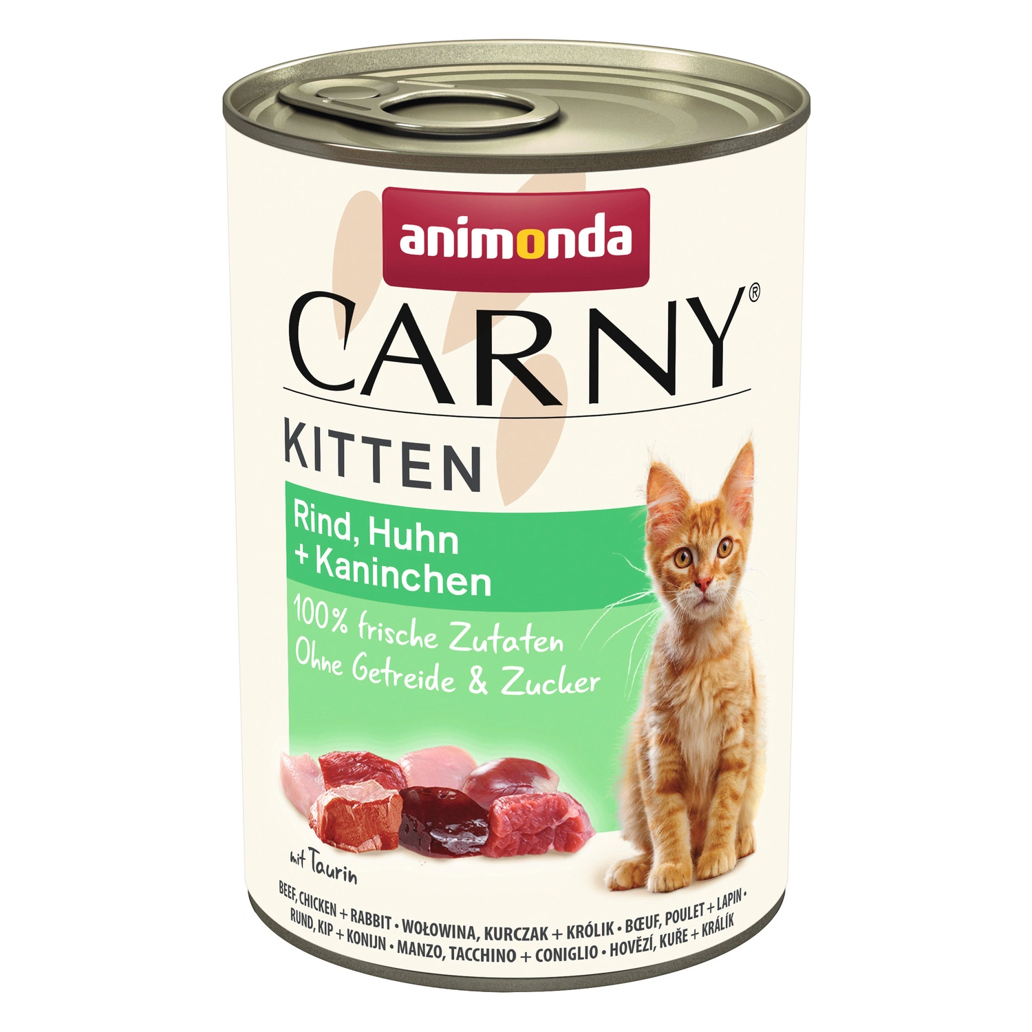 Katzen-Nassfutter, Geschmacksrichtung: Rind/Huhn/Kaninchen, 12 Stück à 400 g