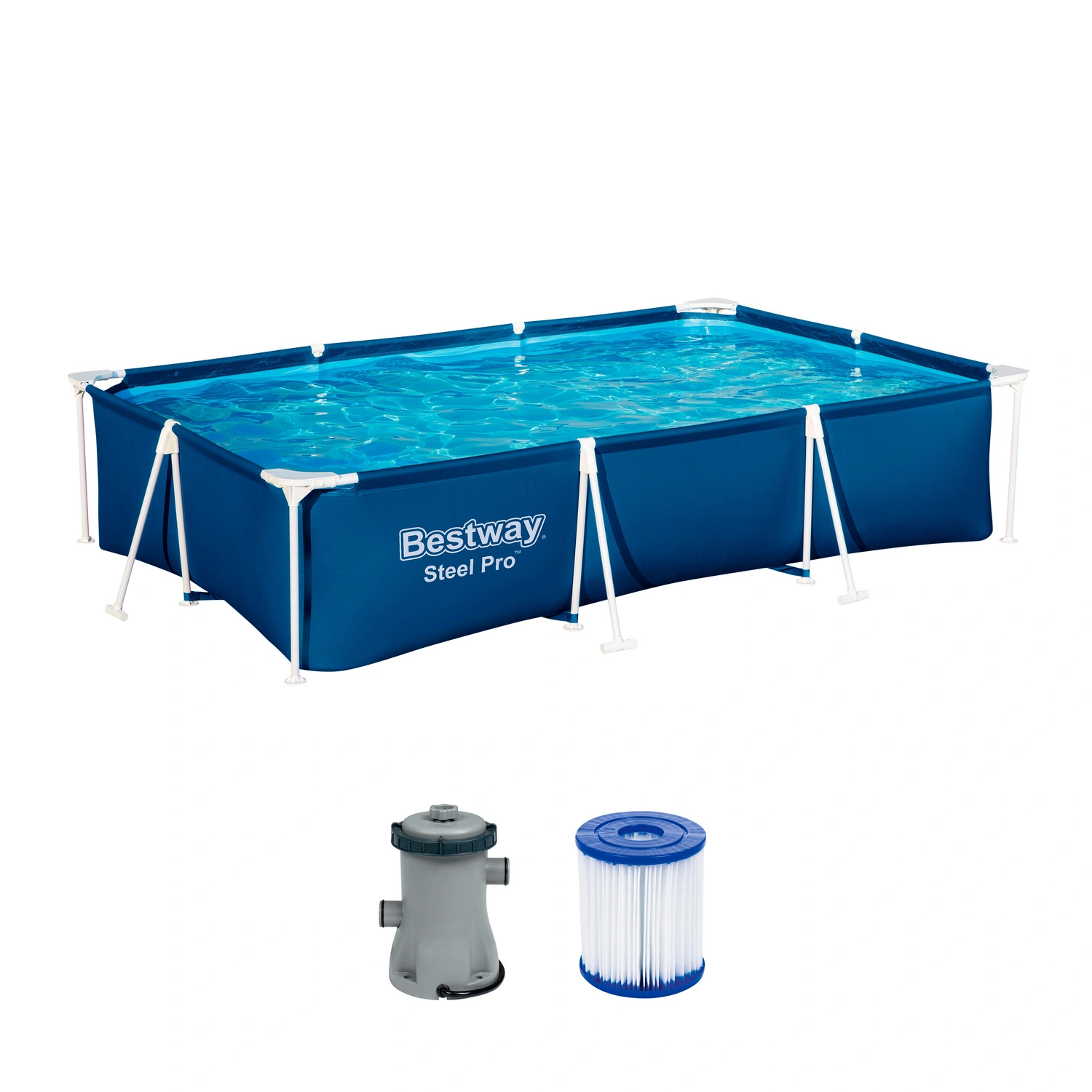 Framepool, Set mit Filterpumpe 300 x 201 x 66 cm, dunkelblau, eckig