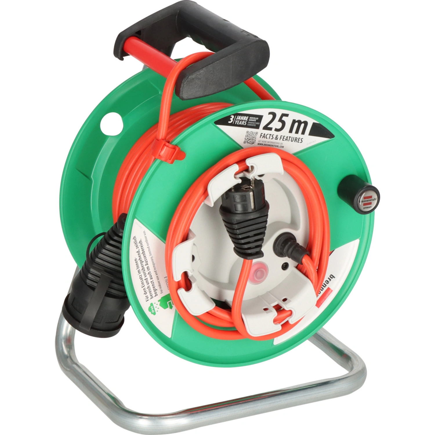 Kabeltrommel »H05VV-F3G1.5«, IP 44, 23 + 2 m, rot/grün