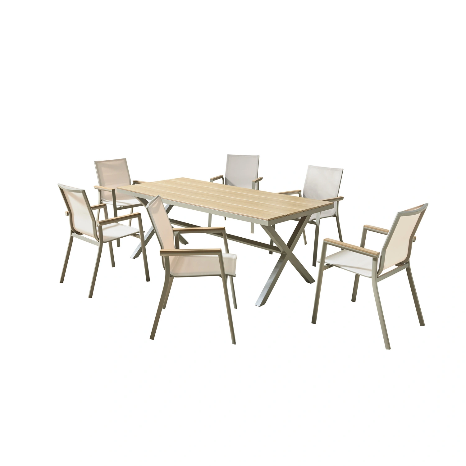 Gartenmöbelset »Caladia«, 7-teilig, 6 Stühle, 1 Tisch, Aluminium/Polywood, creme