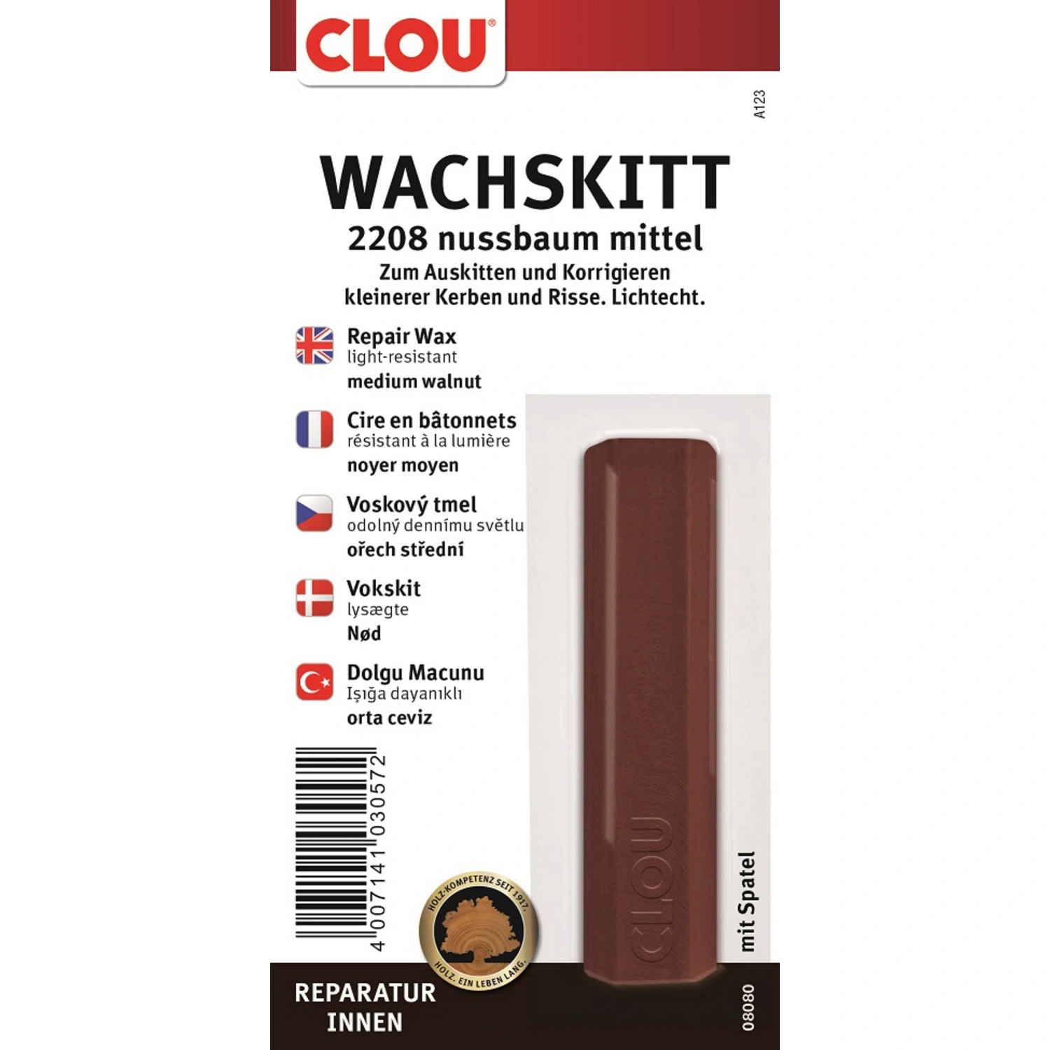 Wachskitt, 15 g, nussbaumfarben mittel, seidenmatt, geruchlos