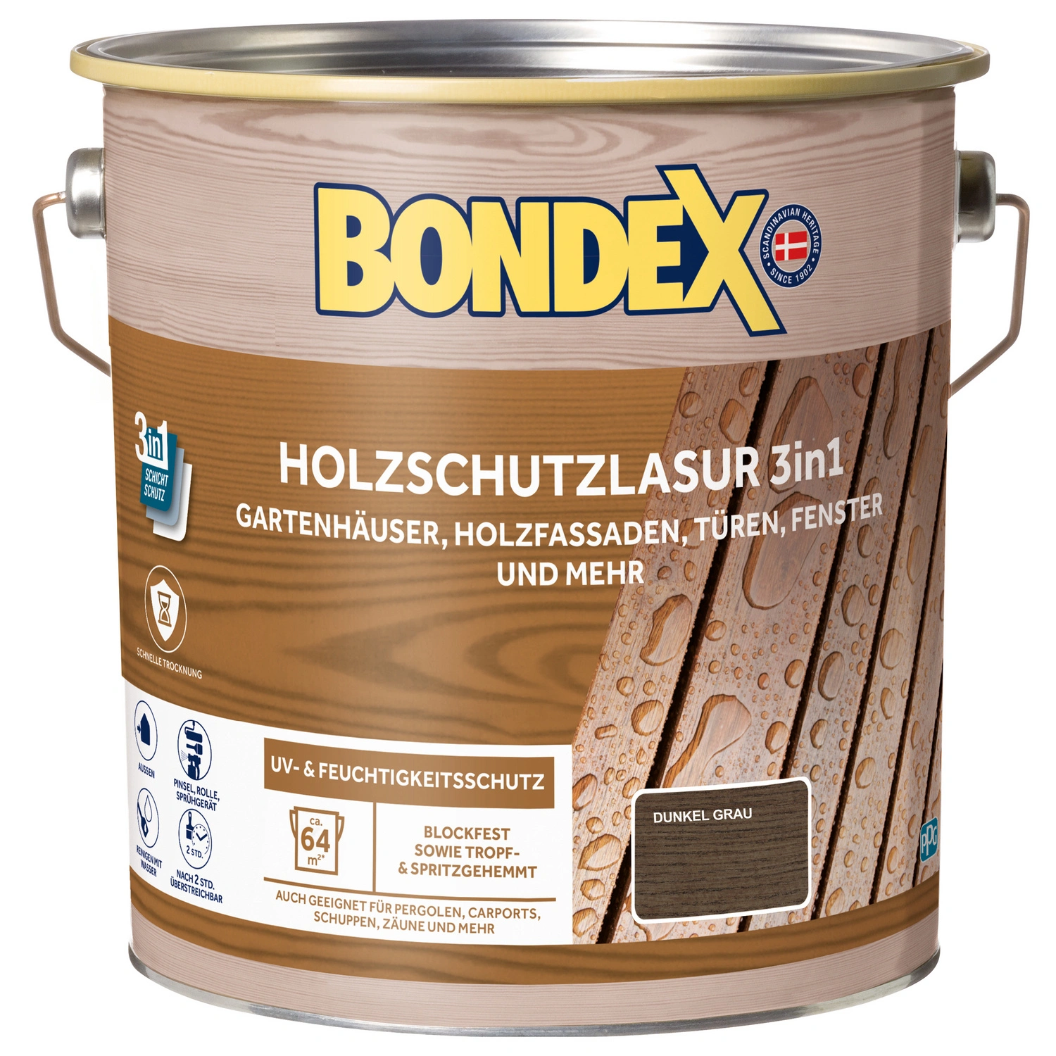 Holzlasur »3in1«, 4L, dunkelgrau