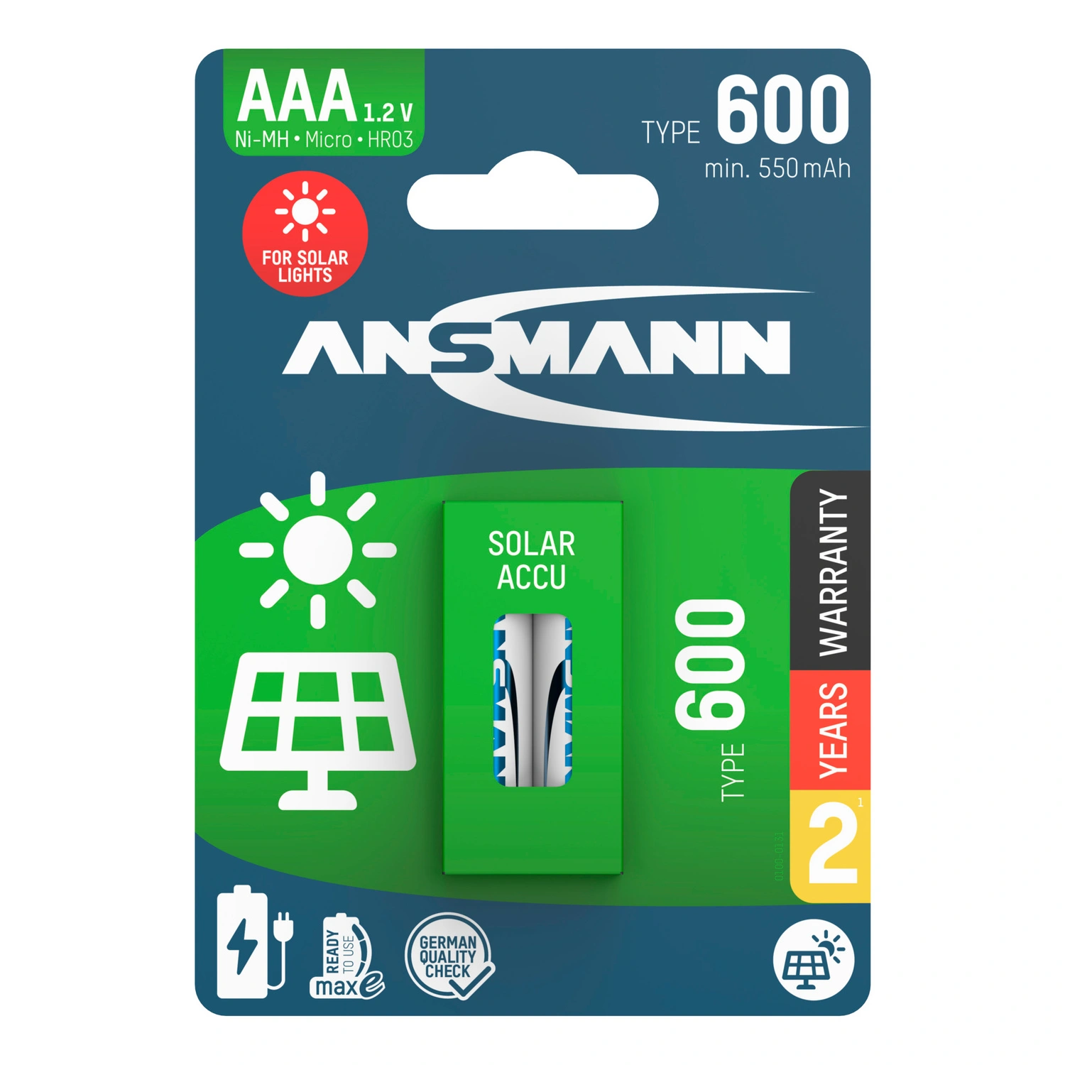 Akku »Solar 600«, NiMH, Micro AAA, 2er Pack