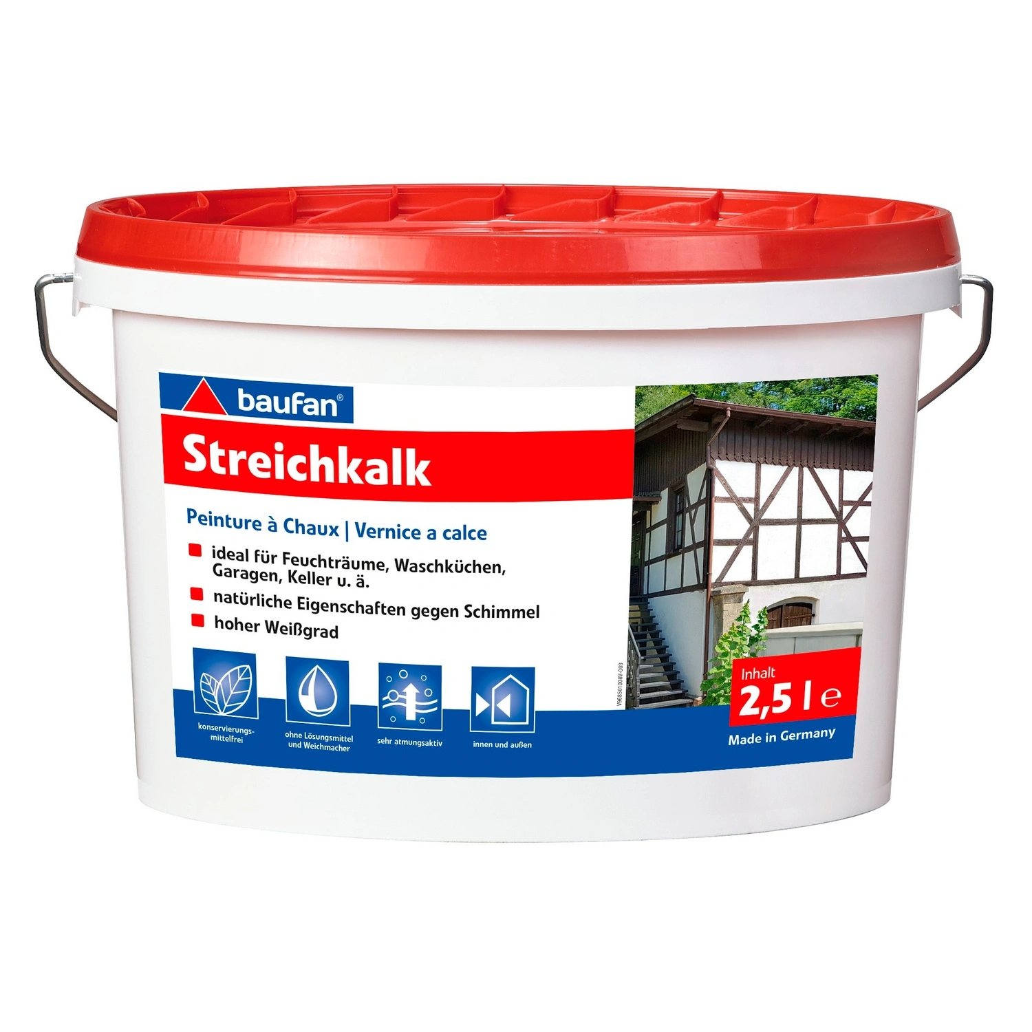 Kalkfarbe »baufan«, 2,5 Liter Eimer, weiss