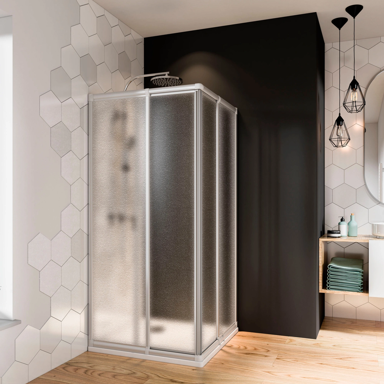 Schiebetür »Fara 4«, für Eckeinstieg, 4-teilig, 80 – 90 cm, Kunstglas, weiß