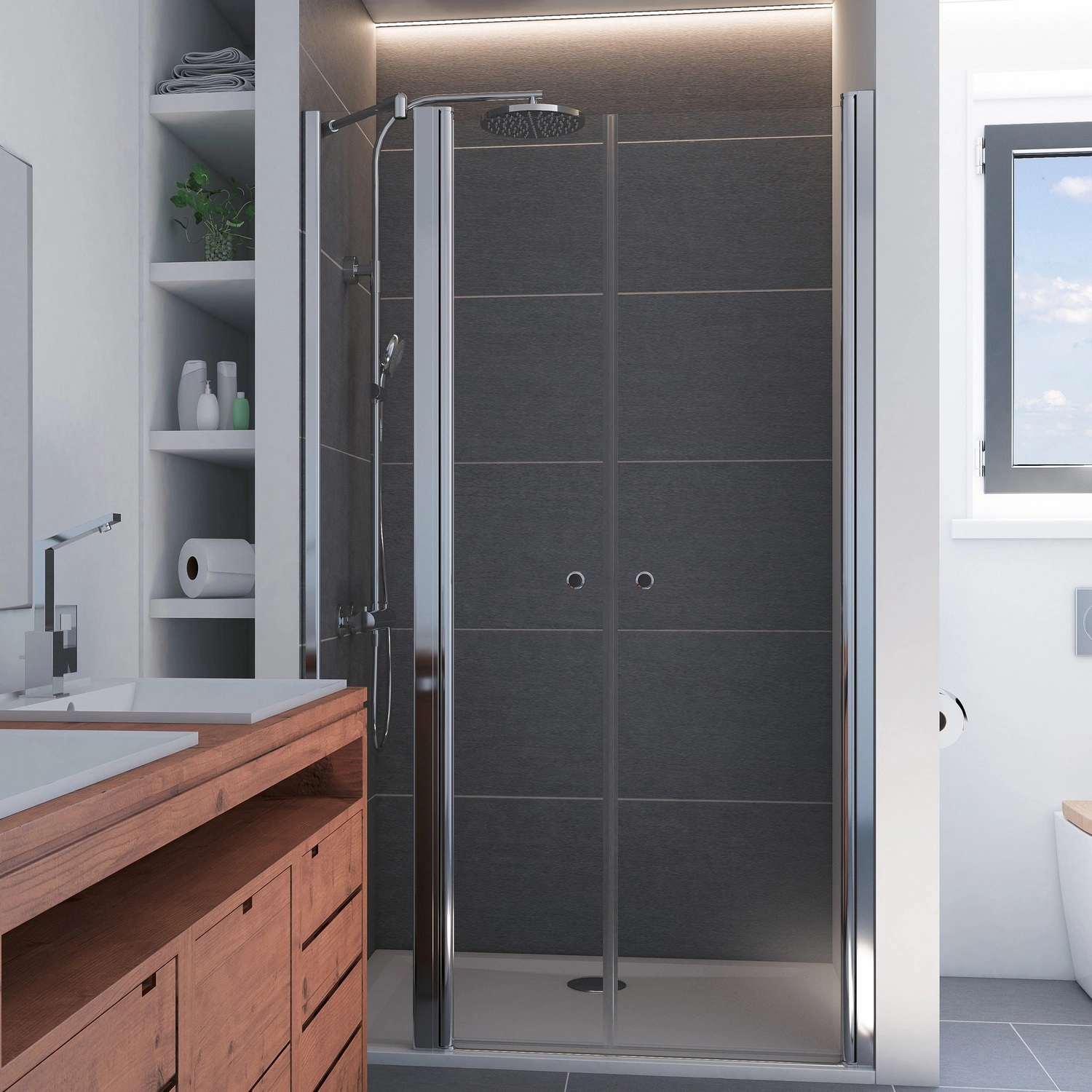 Pendeltür »Elana 6«, mit Nebenteil, für Nische links, 120 cm, Klarglas, Alu chromeffekt