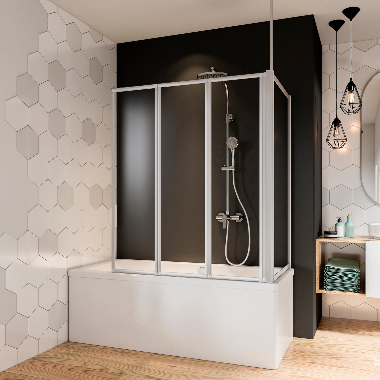 Badewannenseitenwand »Fara 4«, BxH: 750 x 1400 mm, Kunststoffglas, Alu silber matt