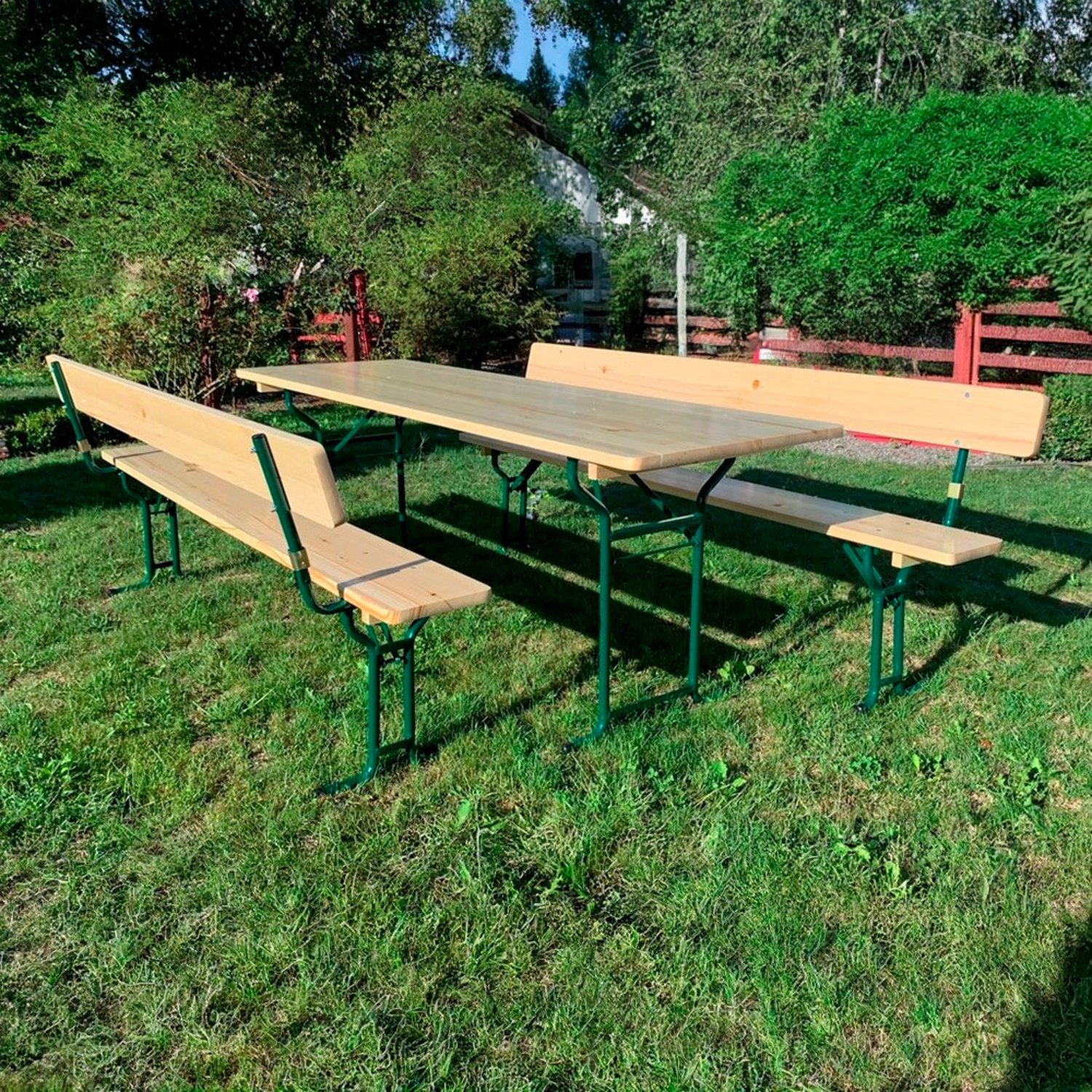 Festzeltgarnitur, 3-teilig, 1 Tisch + 2 Bänke, Fichtenholz