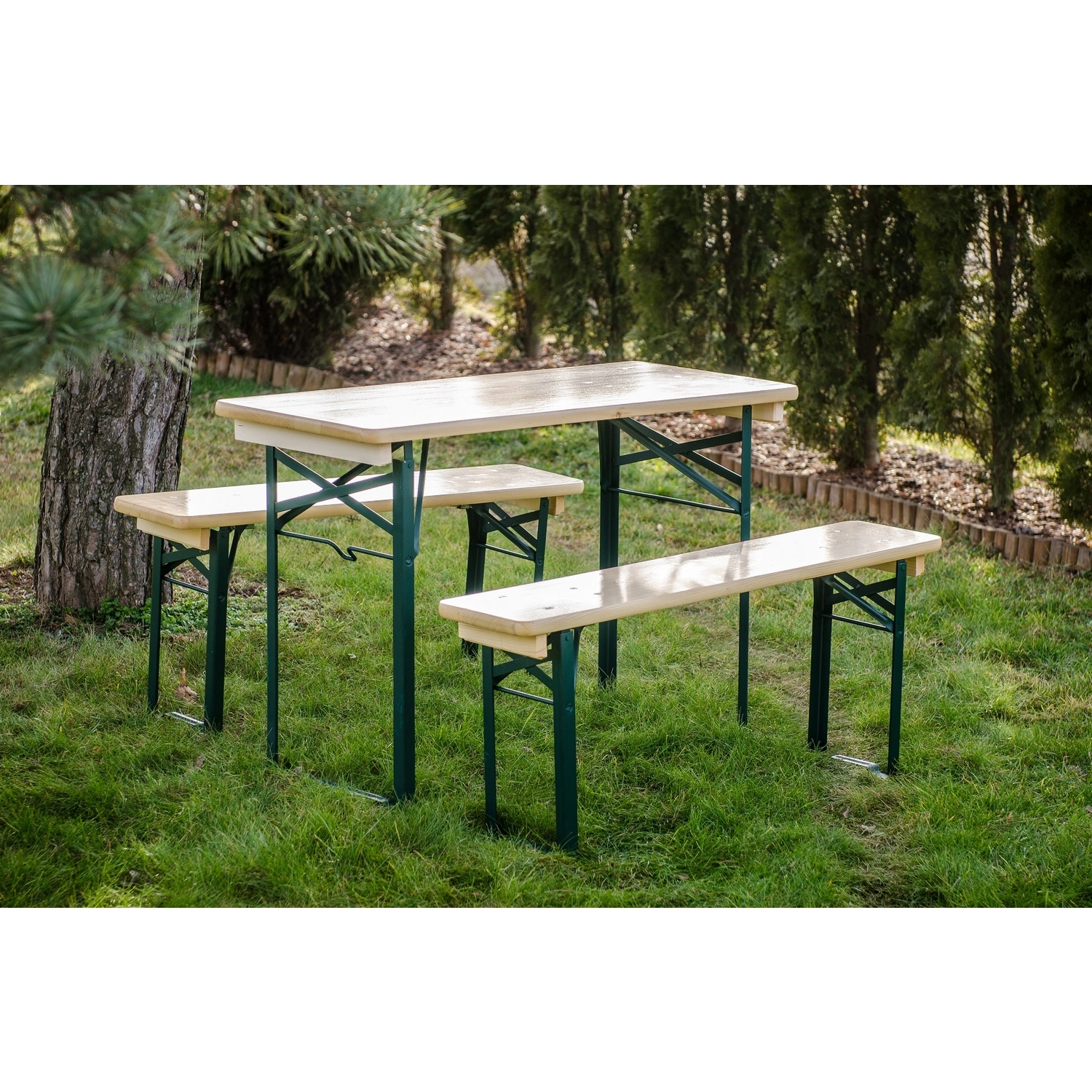 Balkonset »Travel«, 3-teilig, 1 Tisch (60 x 110 cm) + 2 Bänke, Fichtenholz