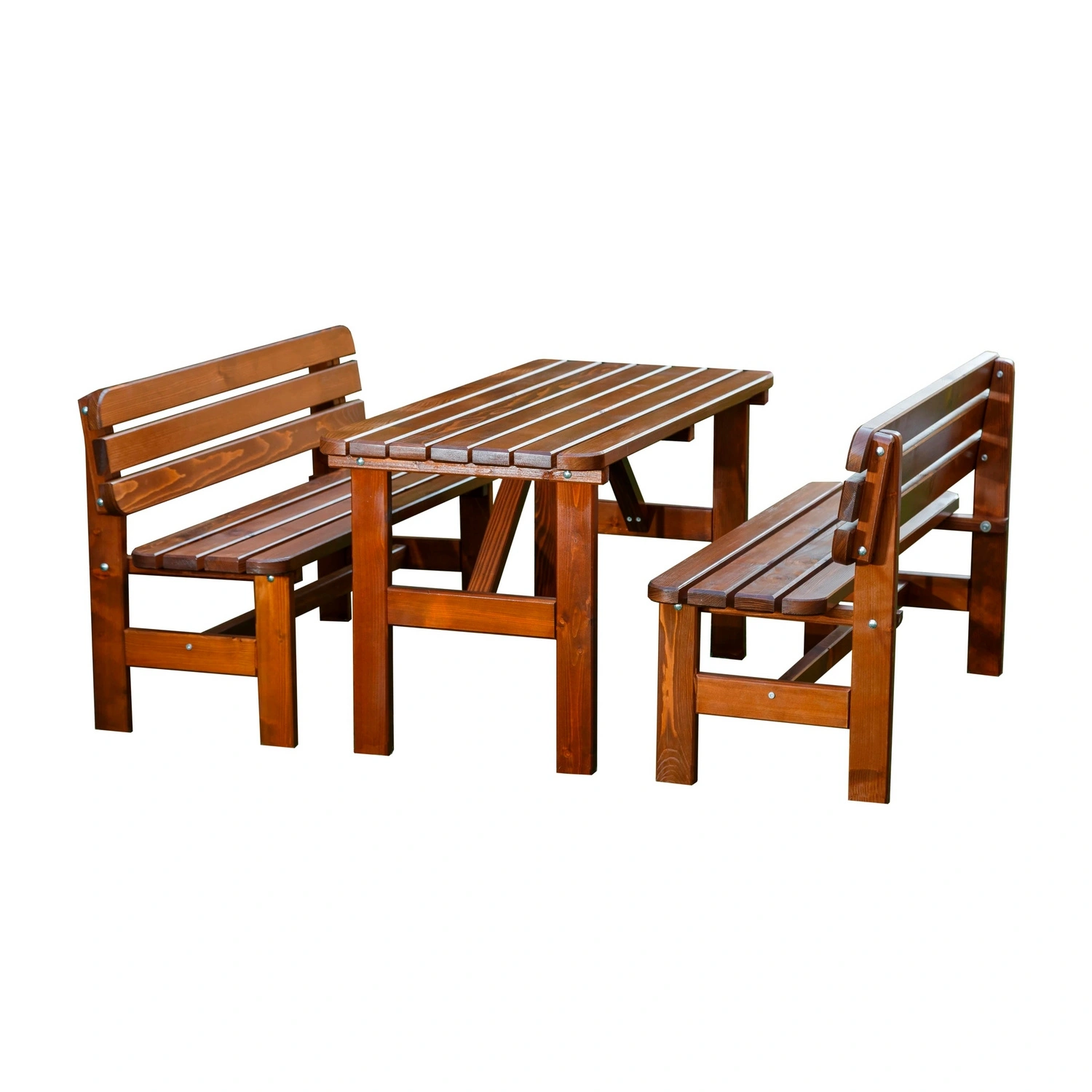 Gartenmöbelset »Baden-Baden«, 3-teilig, 1 Tisch + 2 Bänke, Fichtenholz, braun