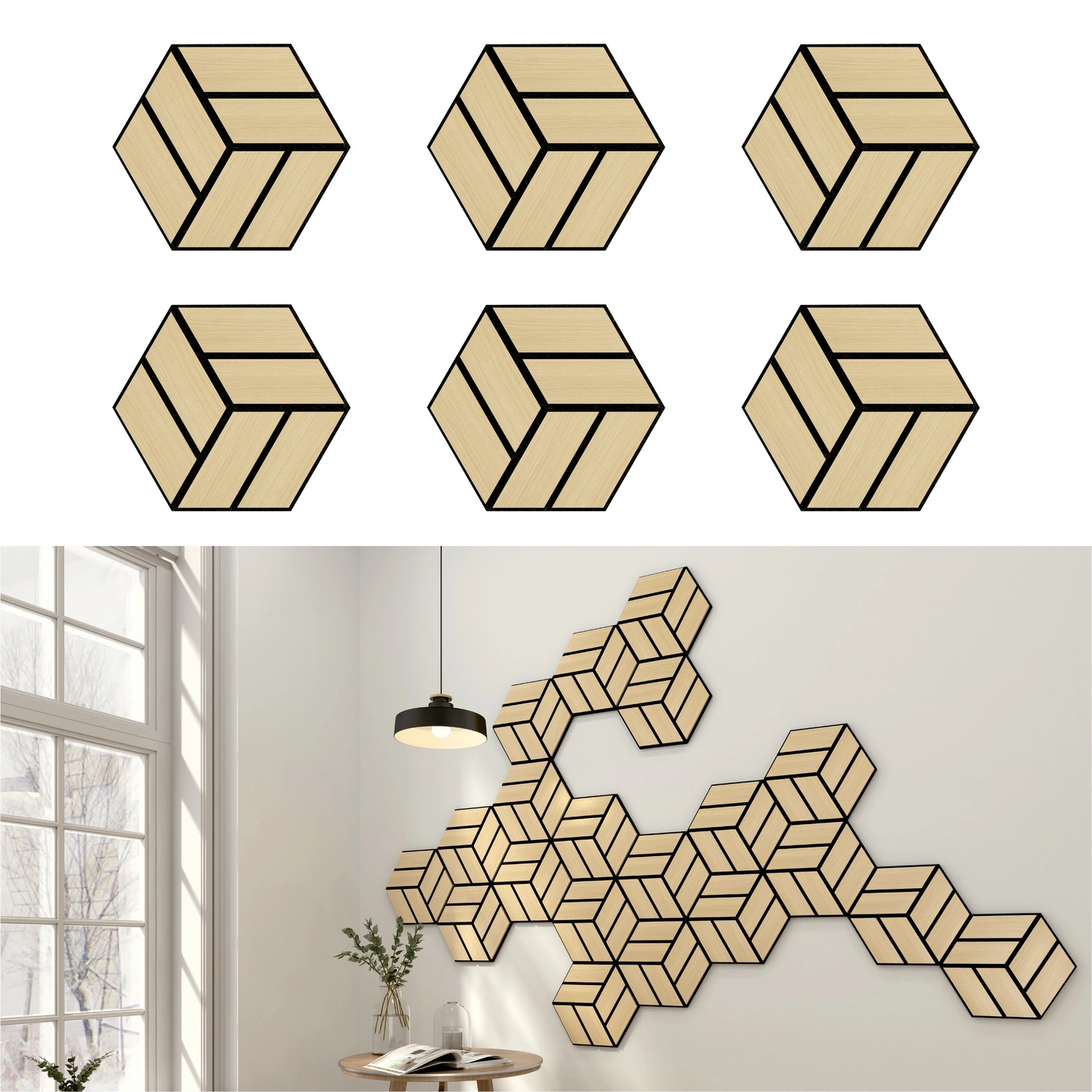 Akustikpaneel »Hexagon Set«, BxL: 30 x 26 cm, Eiche, Echtholzfurnier