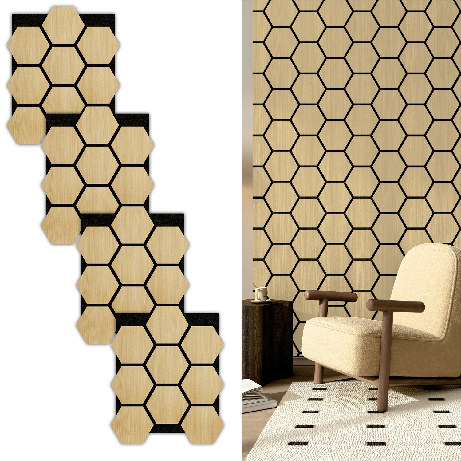 Akustikpaneel »Hexagon«, BxL: 57,4 x 304 cm, Eiche, Echtholzfurnier