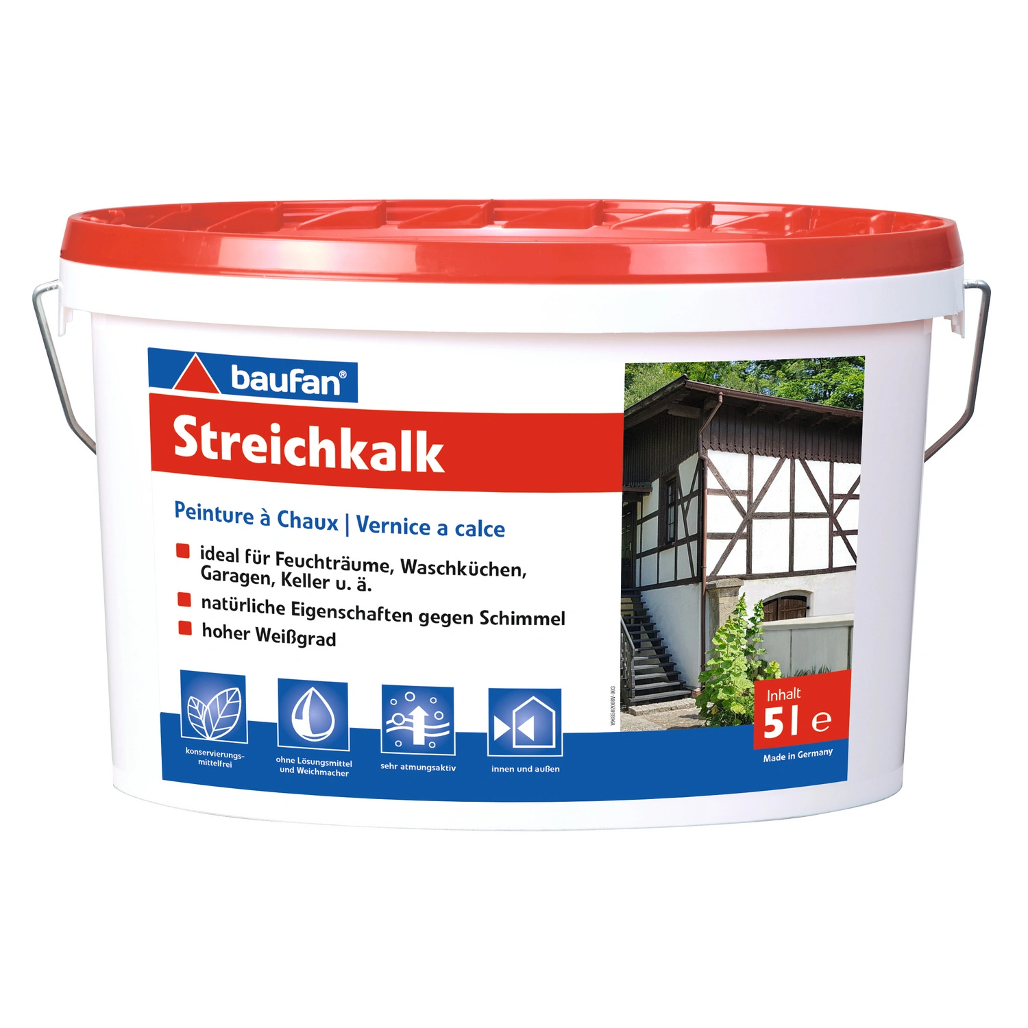 Farbe, hochglänzend, 5 l, für Feuchtraum, weiß