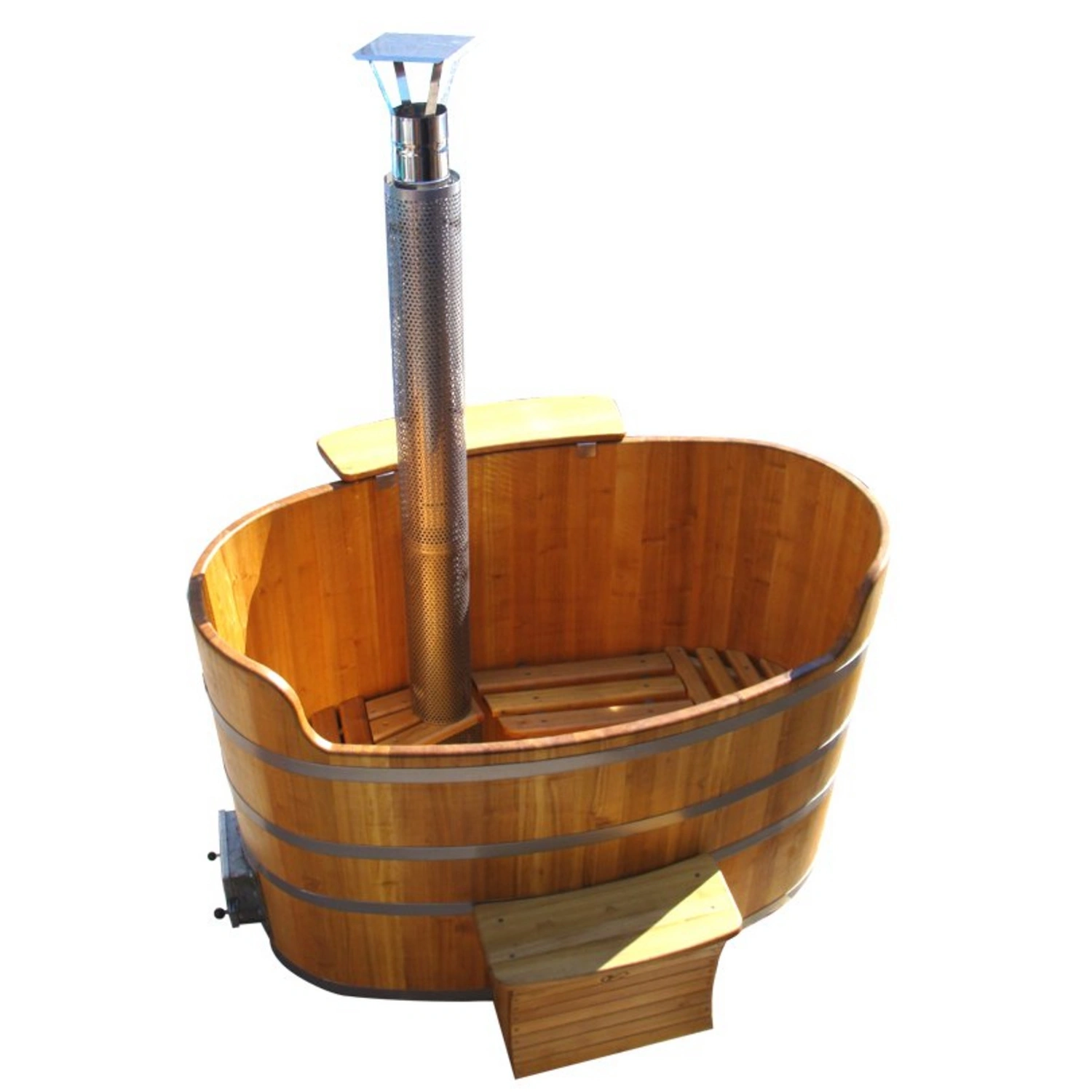 Badewanne, Hot Tub mit Ofen und Trittstufe, geölt
