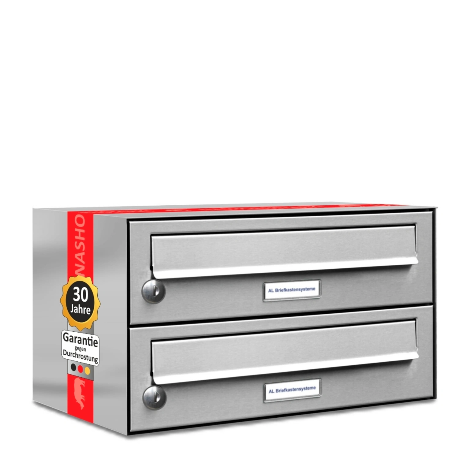 Briefkasten, Parteien: 2, Aufputzmontage, BxHxT: 153,57 x 23,0 x 11,5 cm