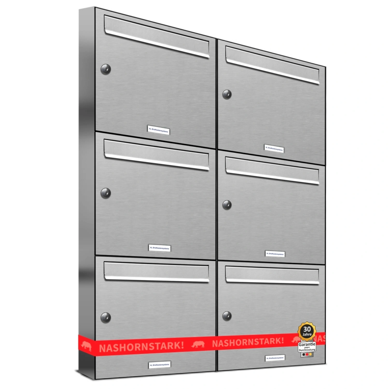 Briefkasten, Parteien: 6, Aufputzmontage, BxHxT: 153,547 x 102,6 x 11,6 cm