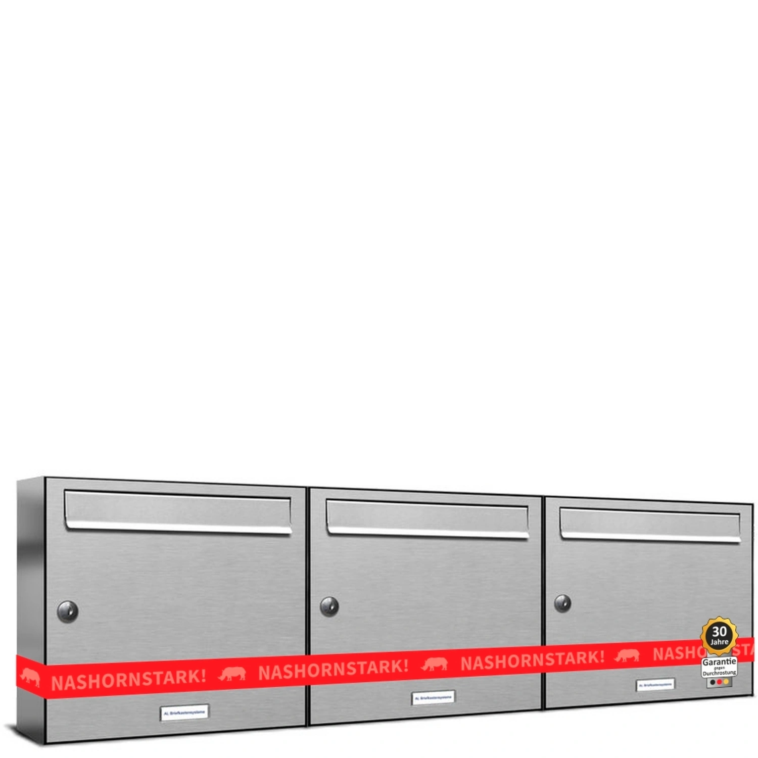 Briefkasten, Parteien: 3, Aufputzmontage, BxHxT: 153,91 x 34,5 x 11,6 cm