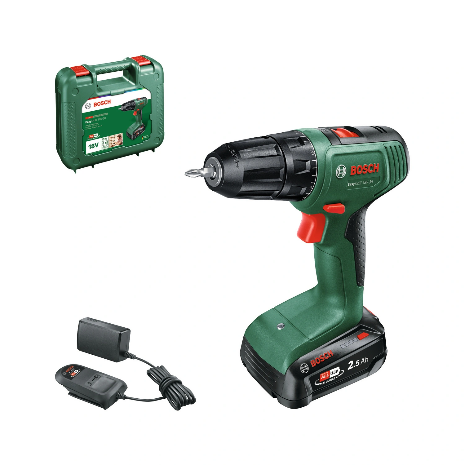 Akku-Bohrschrauber-Set »EasyDrill 18V-38«, inkl. 2,5 Ah Akku, Ladegerät + Koffer