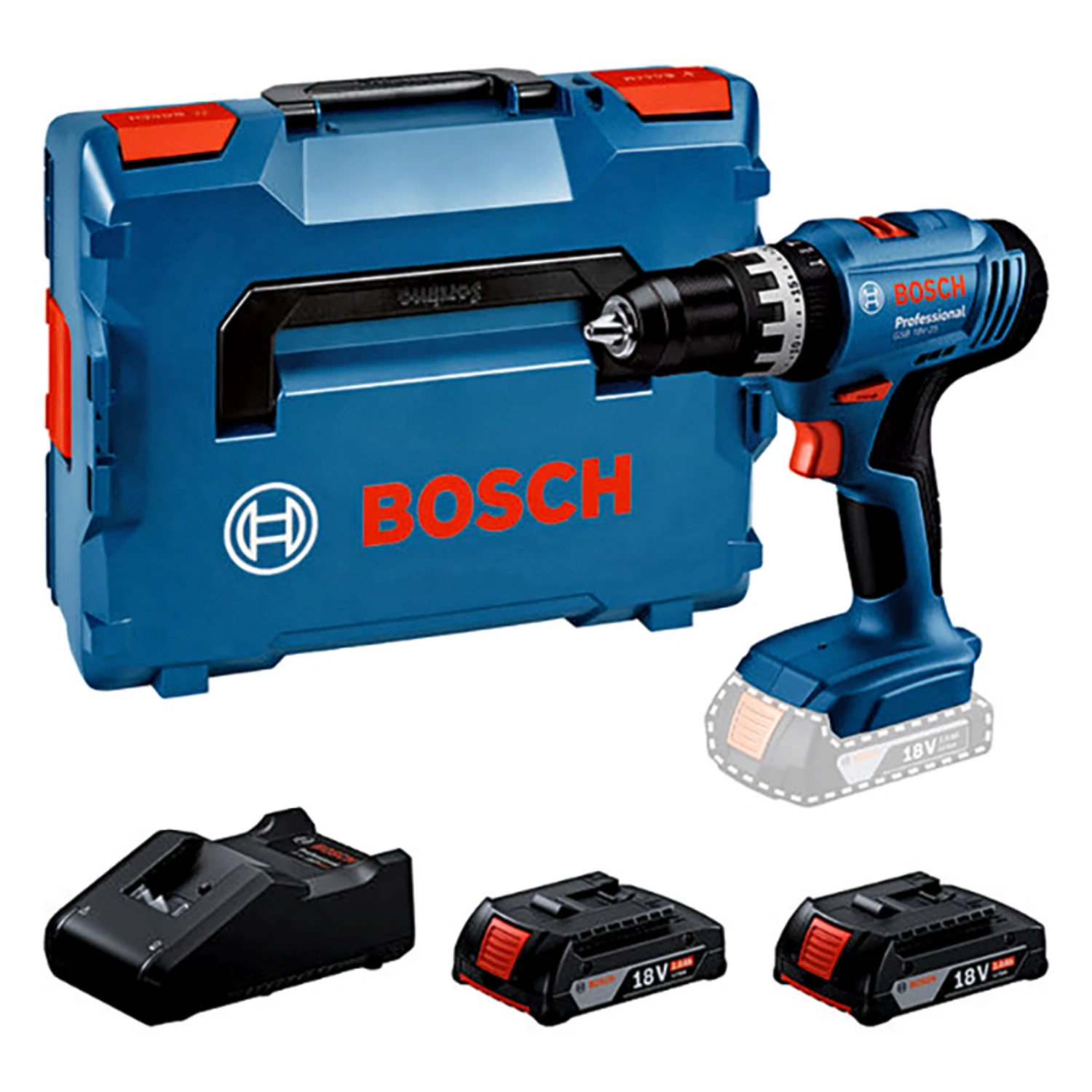 Akku-Bohrschrauber-Set »GSB 18V-25 Professional«, 18 V, inkl. 2 x 2.0 Ah Akkus, Ladegerät und L-Case