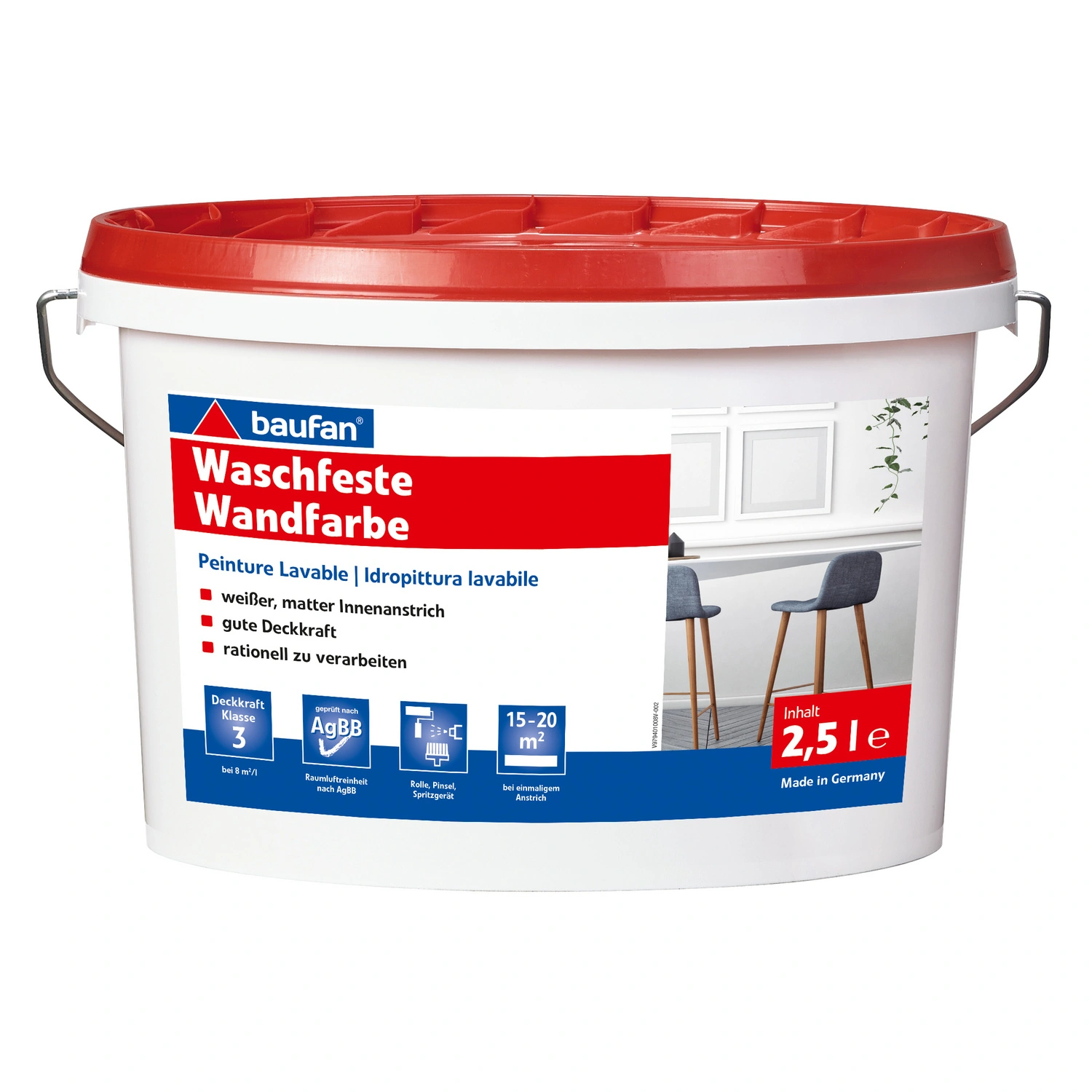 Wandfarbe »baufan«, waschfest, 2,5 Liter, weiß