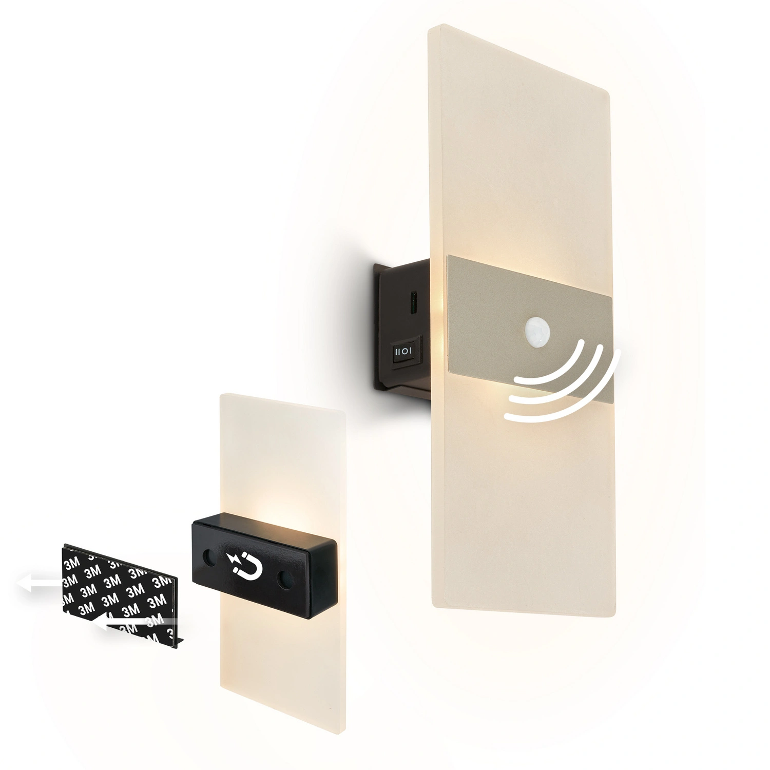 Leuchte, LED Akku Wandleuchte mit Sensor, 2,5 W, goldfarben