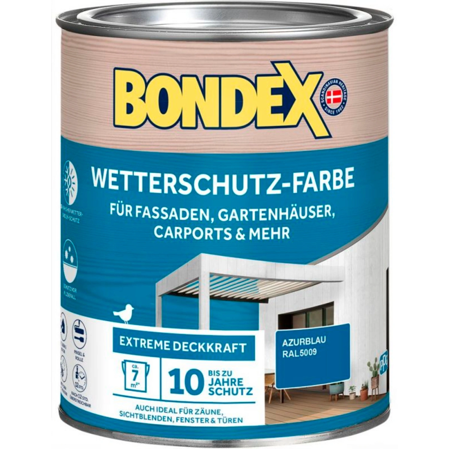 Wetterschutzfarbe, azurblau, 0,75 Liter