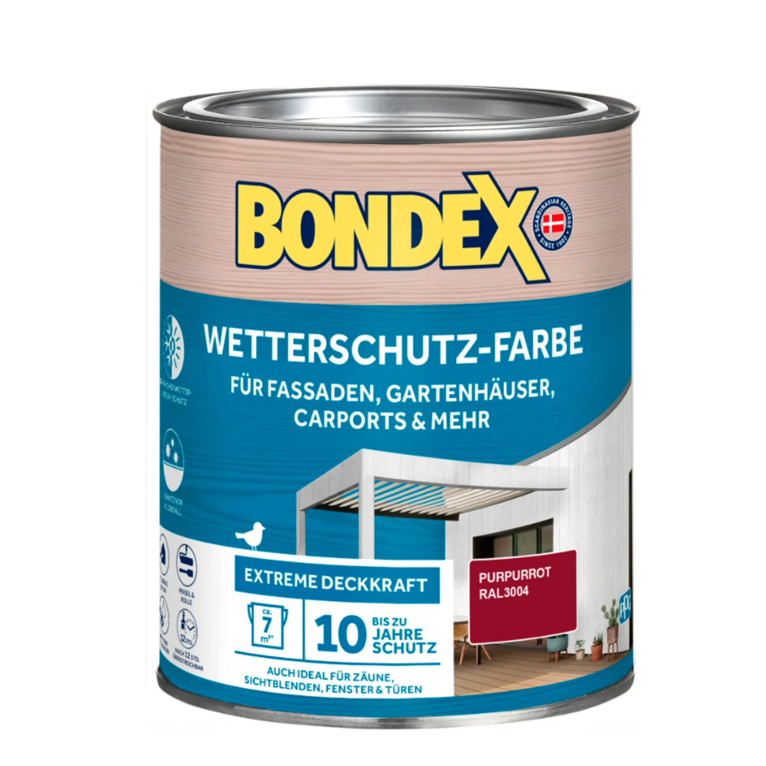 Wetterschutzfarbe, purpurrot, 0,75 Liter