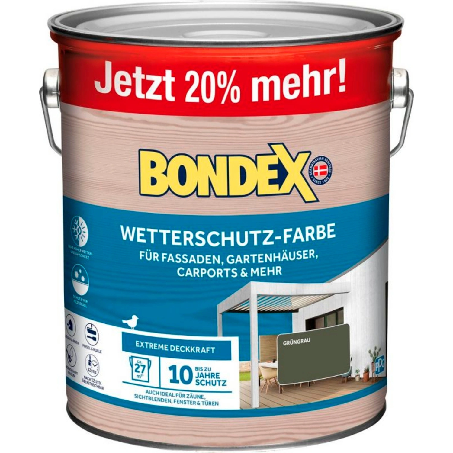 Wetterschutzfarbe, grüngrau, 3 Liter