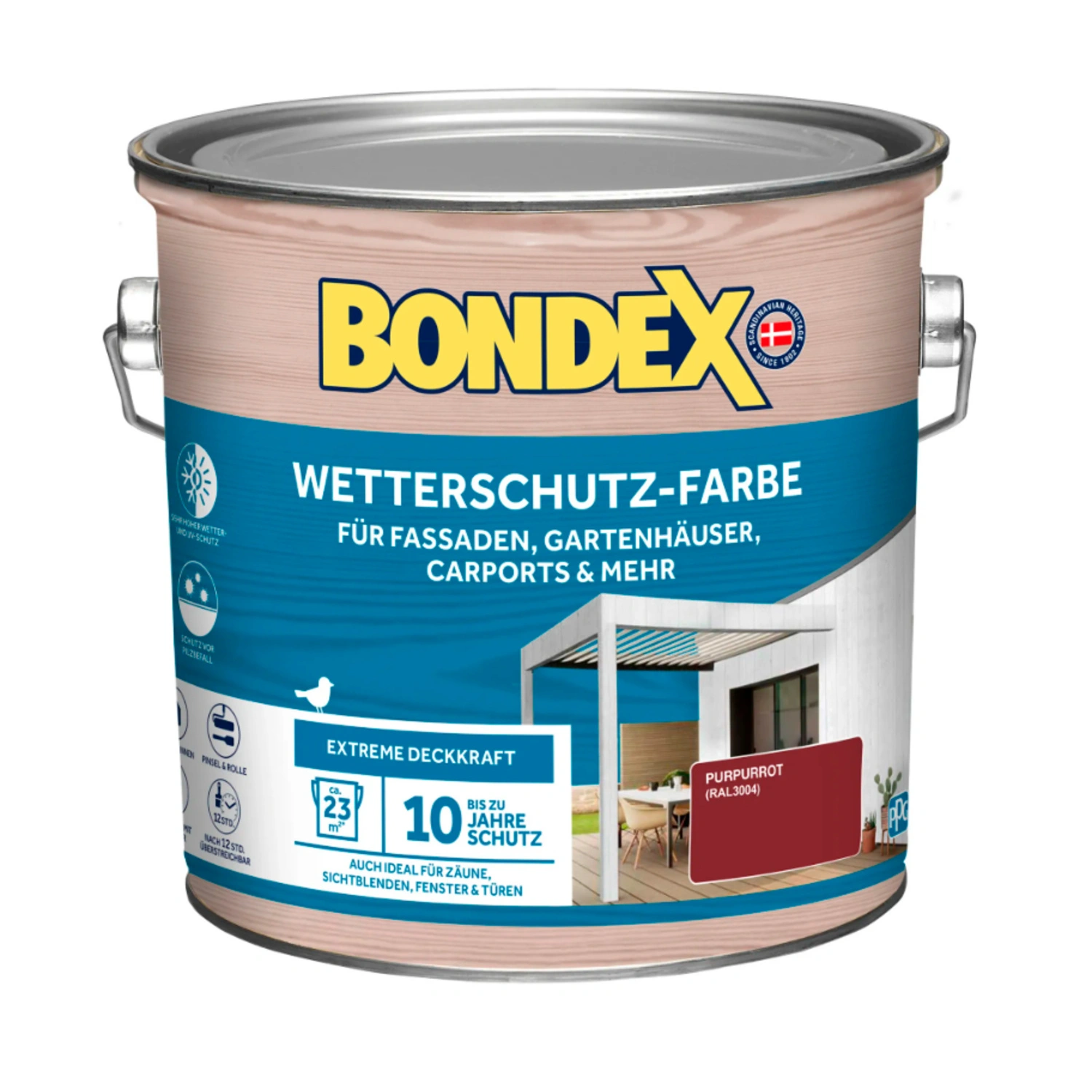 Wetterschutzfarbe, purpurrot, 2,5 Liter
