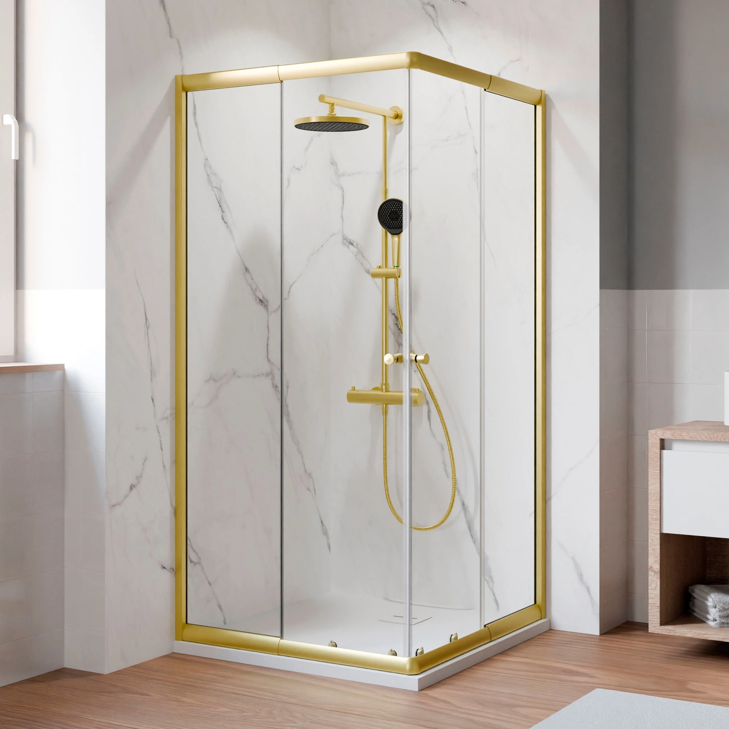 Duschkabine, »Ektos«, LxBxH: 90x90x180 cm, goldfarben, Klarglas