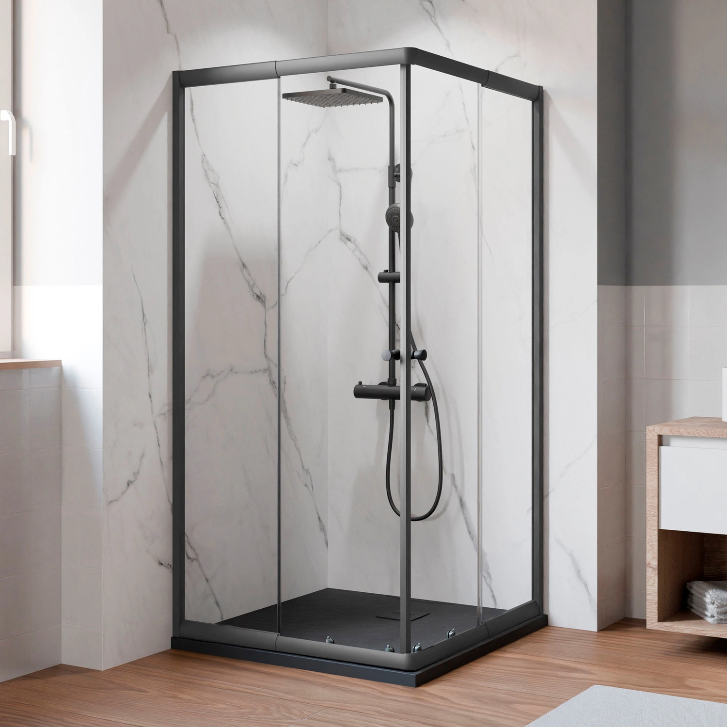 Duschkabine, »Ektos«, LxBxH: 90x90x180 cm, schwarz matt, Klarglas
