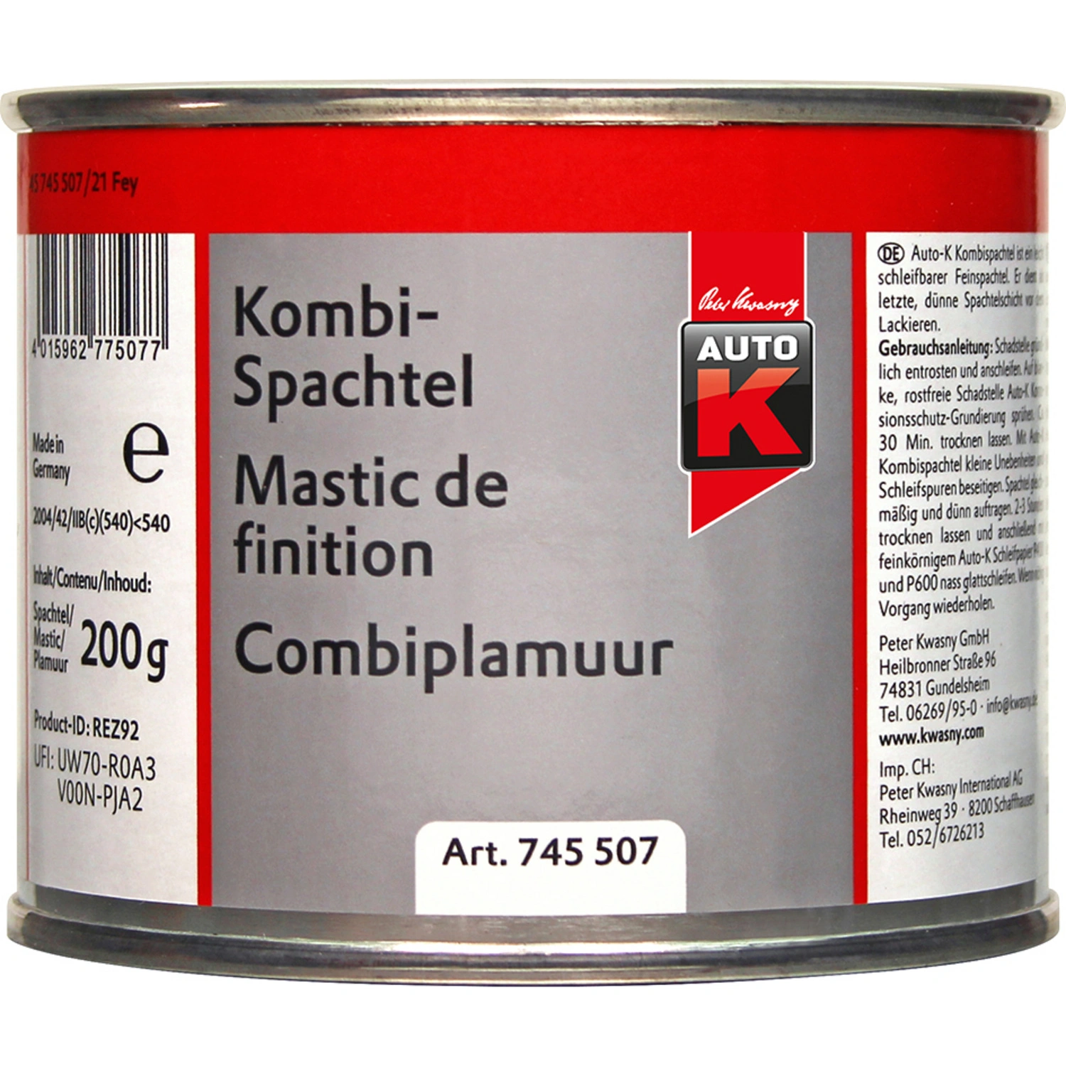 Spachtelmasse, Kombi-Spachtel Lackiervorbereitung 200g Dose