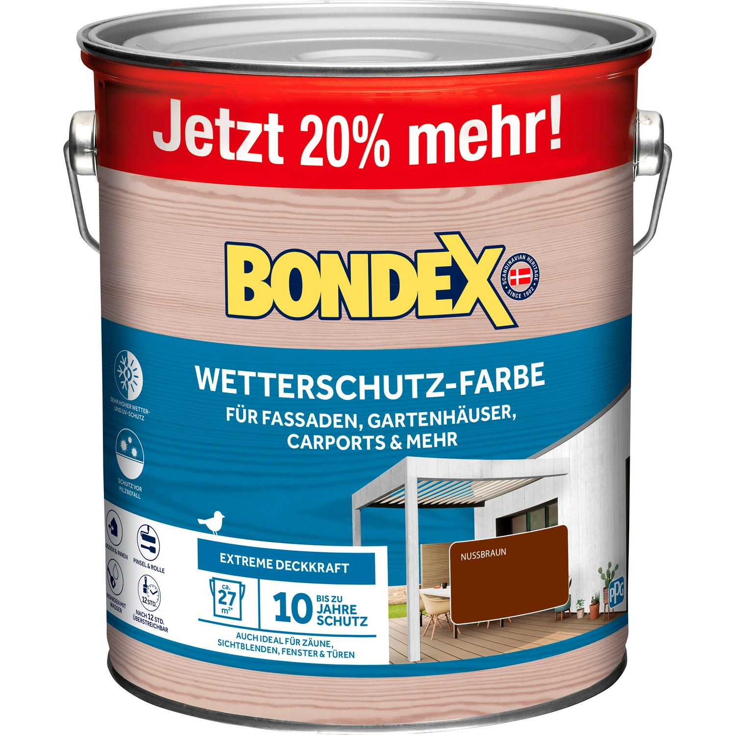 Wetterschutzfarbe, Nussbraun 3,0 Liter