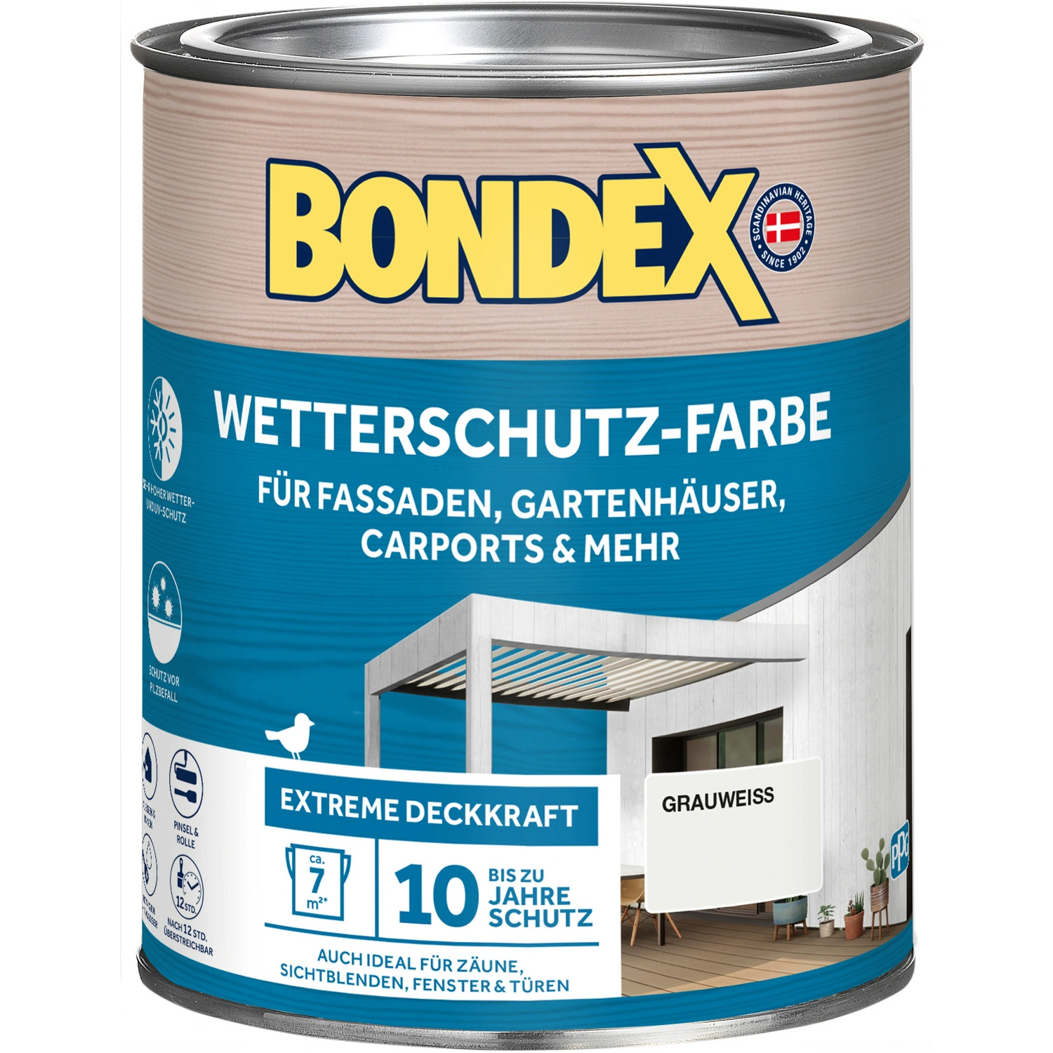Wetterschutzfarbe, grauweiß, 0,75 Liter