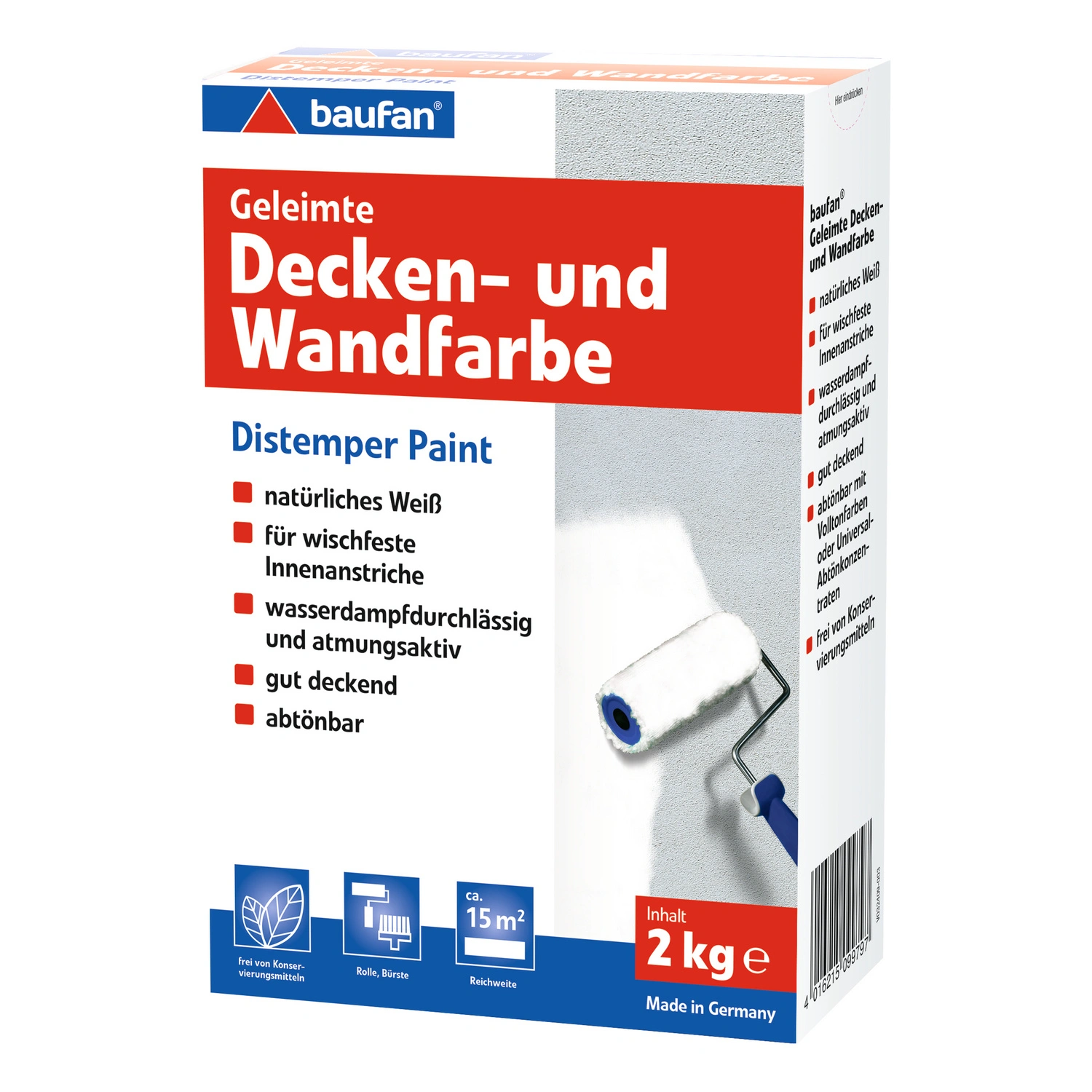 Farbe, stumpfmatt, 2 l, sehr hohe Deckkraft