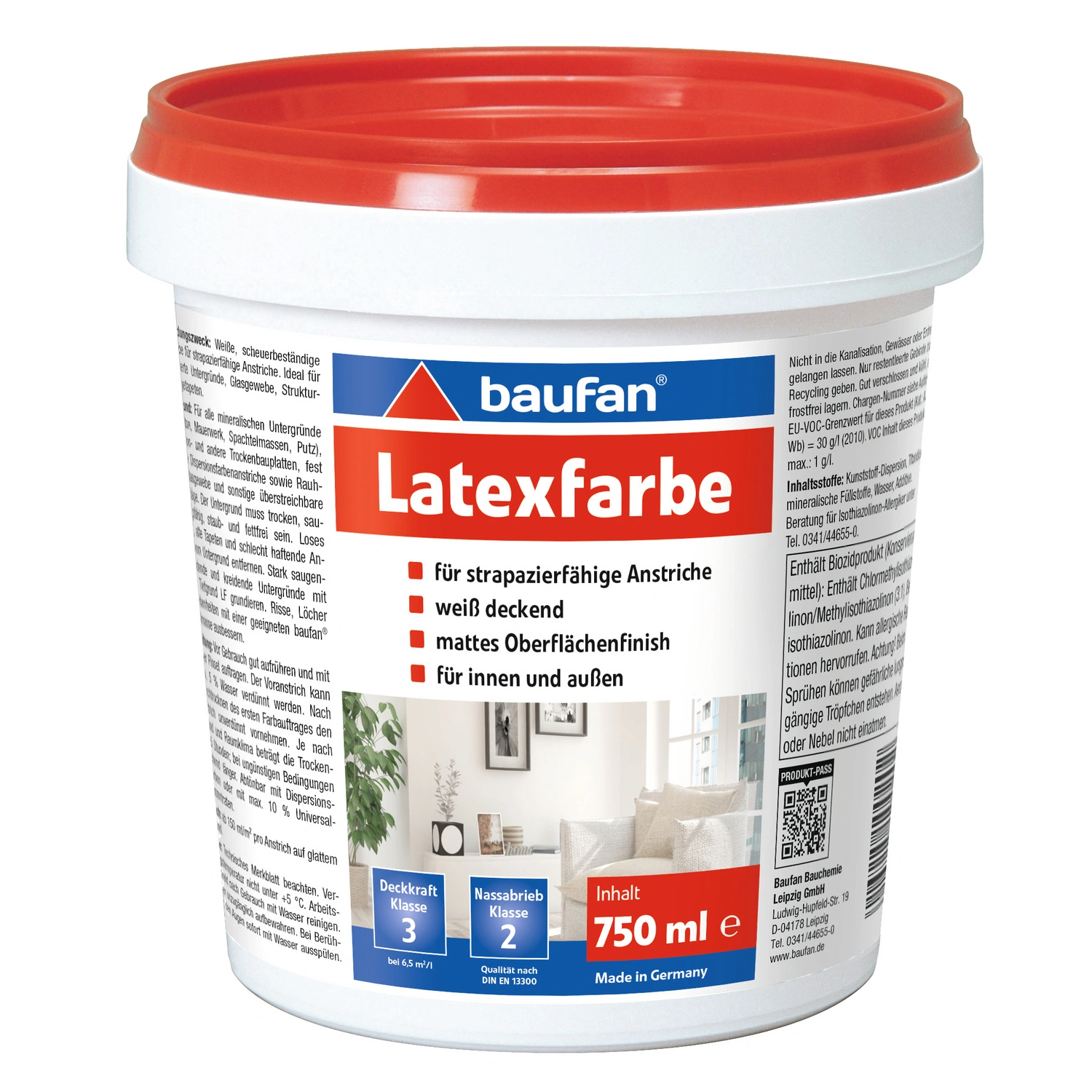 Farbe, lösemittelfrei, 750 ml, weiß, matt