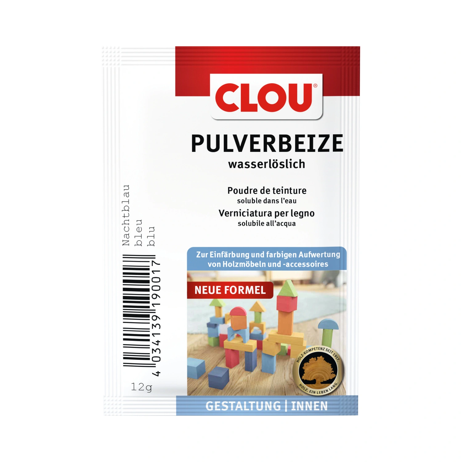 Holzbeize, 12 g, geruchsarm, wasserlöslich, blau