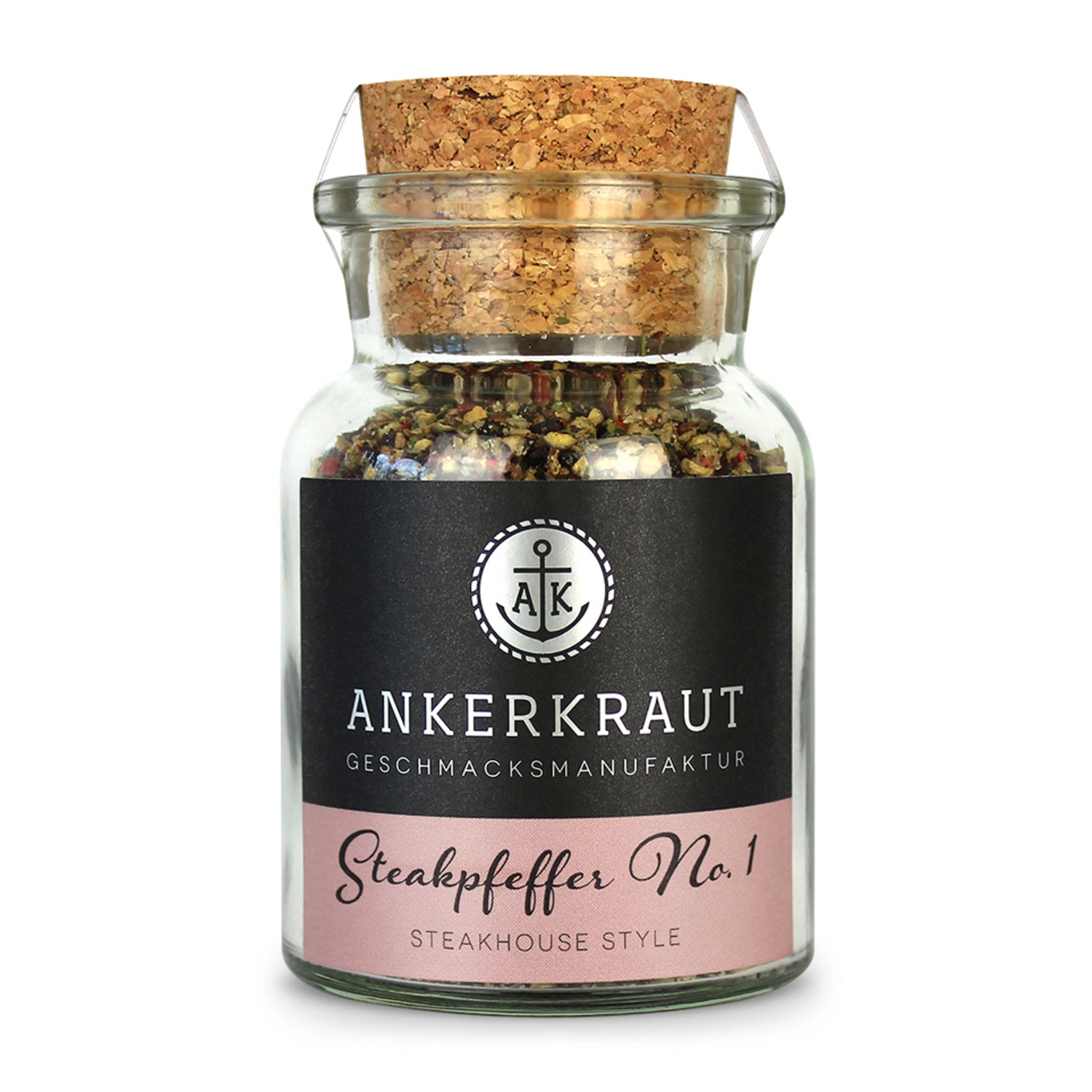 Gewürzkräutermischung, Steakpfeffer No.1 80g Korkenglas