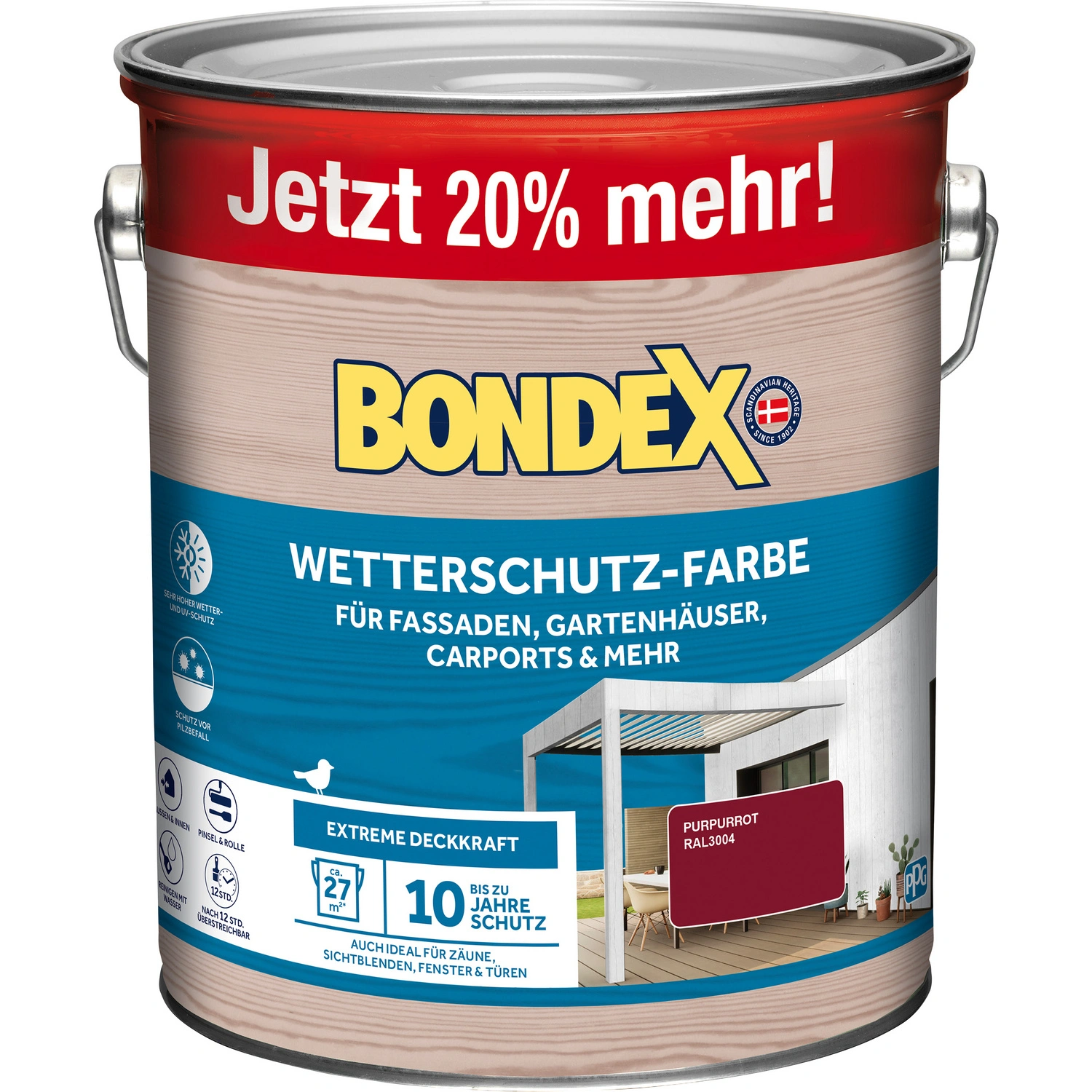 Wetterschutzfarbe, purpurrot, 3 Liter