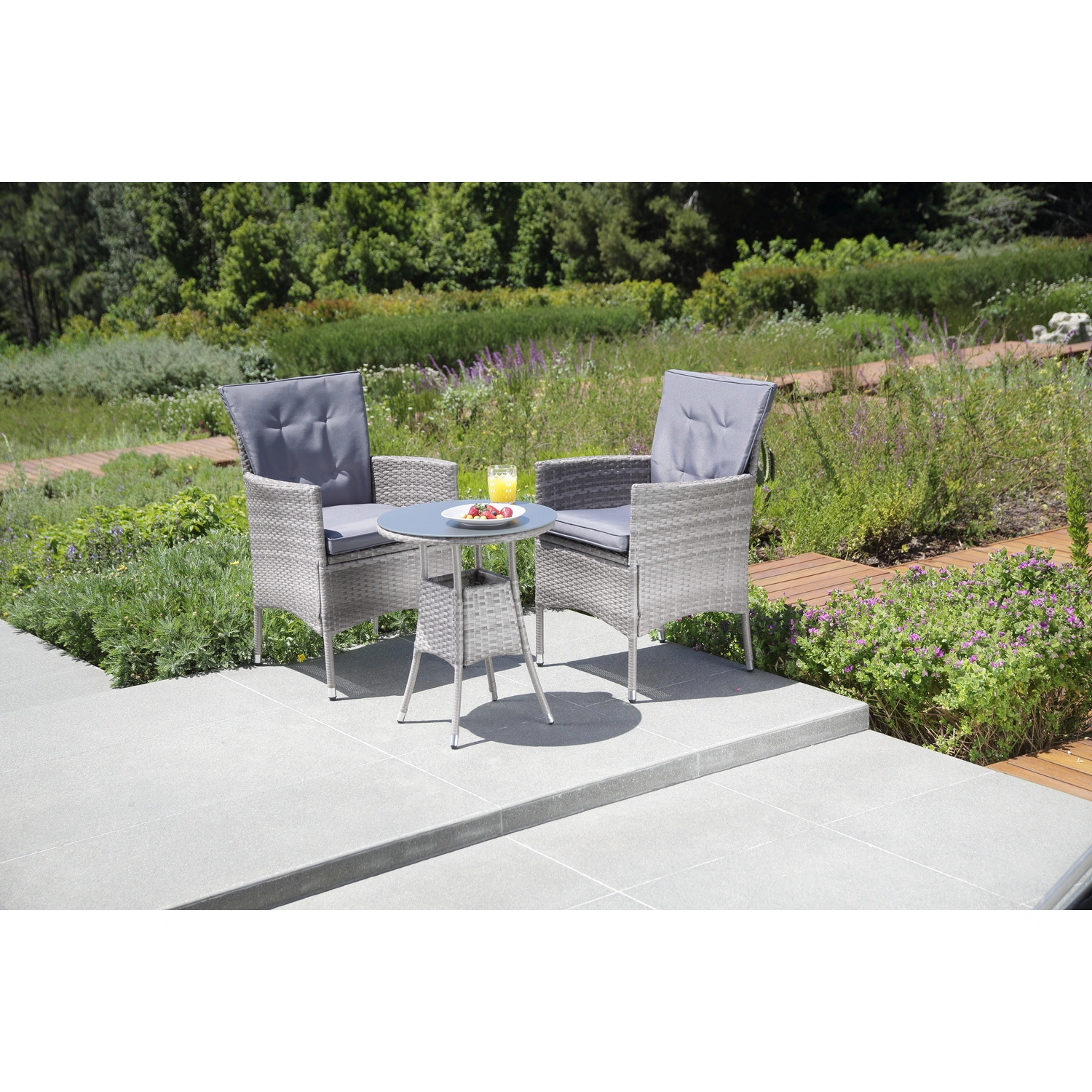 Bistro-Set »Wada«, 2 Sitzplätze, Polyrattan/Stahl/Polyester, inkl. Auflagen
