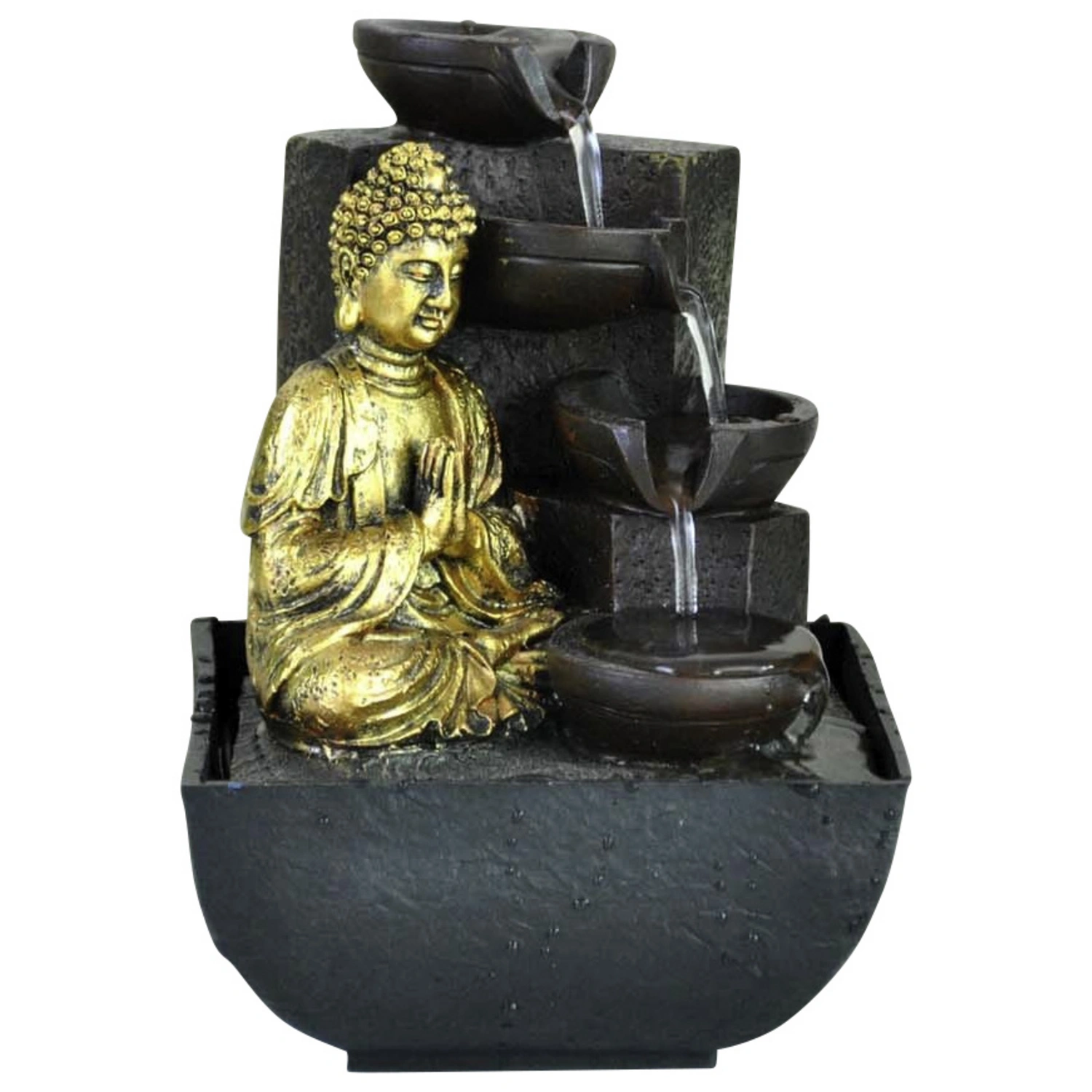 Brunnen, schwarz/goldfarben, Polyresin